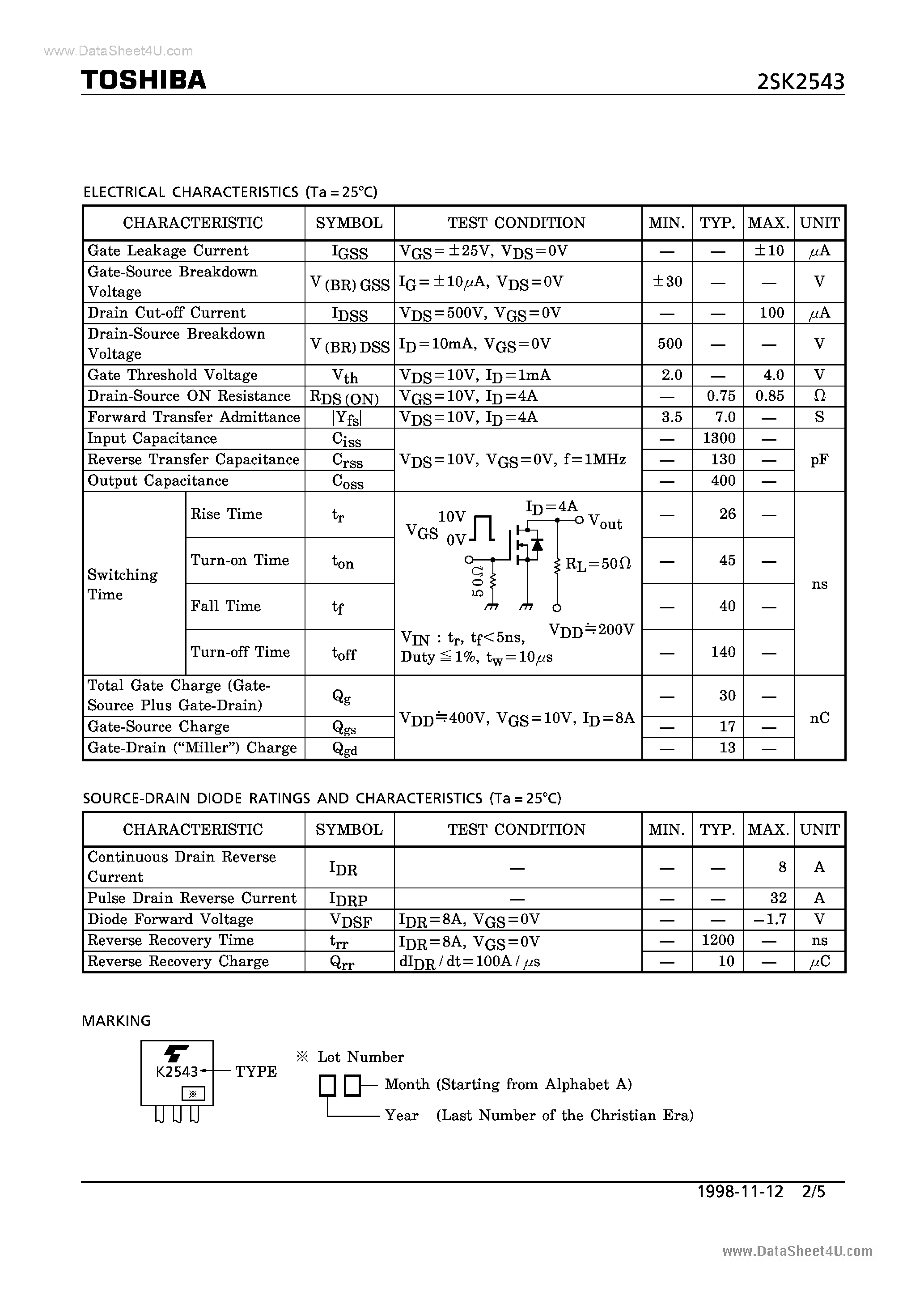 Datasheet K2543 - Search -----> 2SK2543 page 2