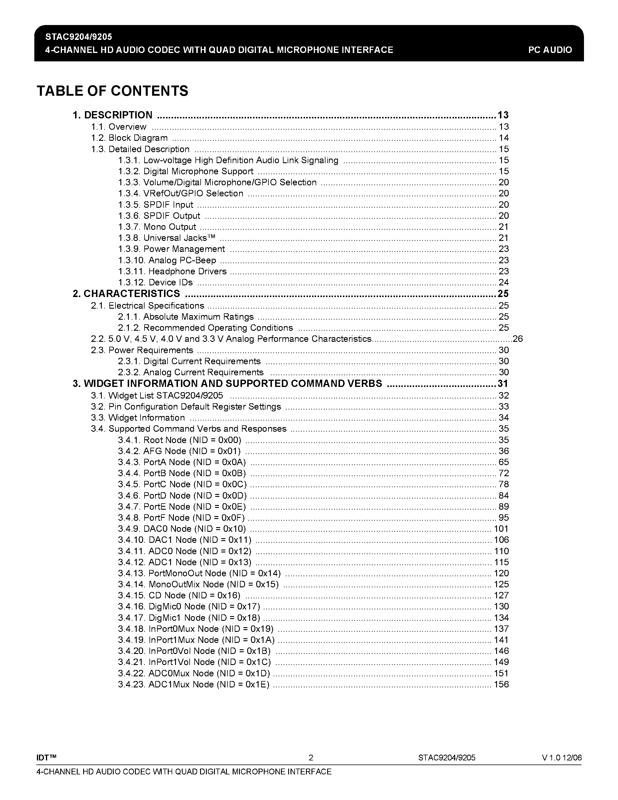 Datasheet STAC9204 - (STAC9204 / STAC9205) 4-CHANNEL HD AUDIO CODEC page 2
