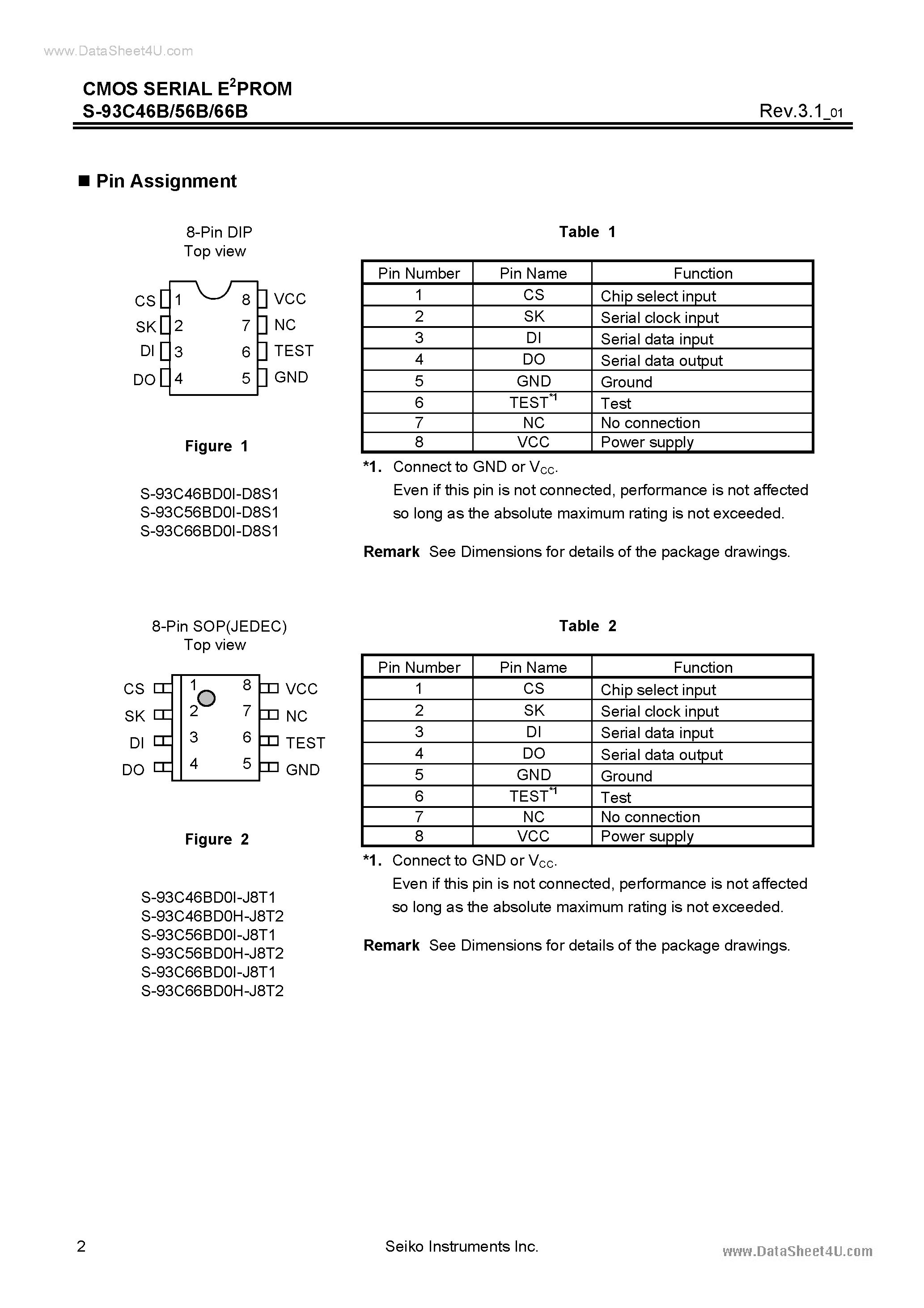 Даташит S-93C46B - (S-93Cx6B) CMOS SERIAL E2PROM страница 2