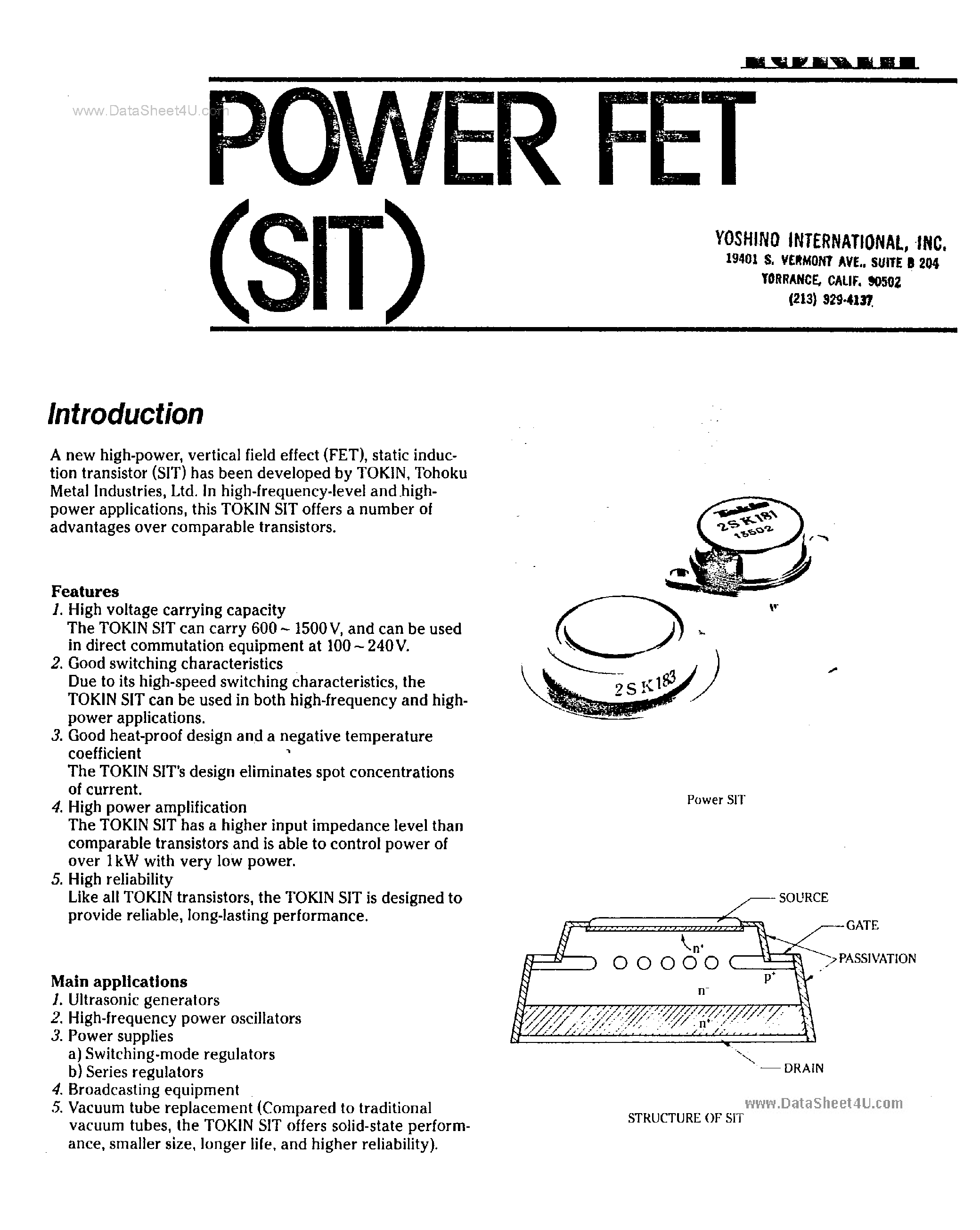 Datasheet 2SK180 - (2SK180 - 2SK183) Power FET page 1