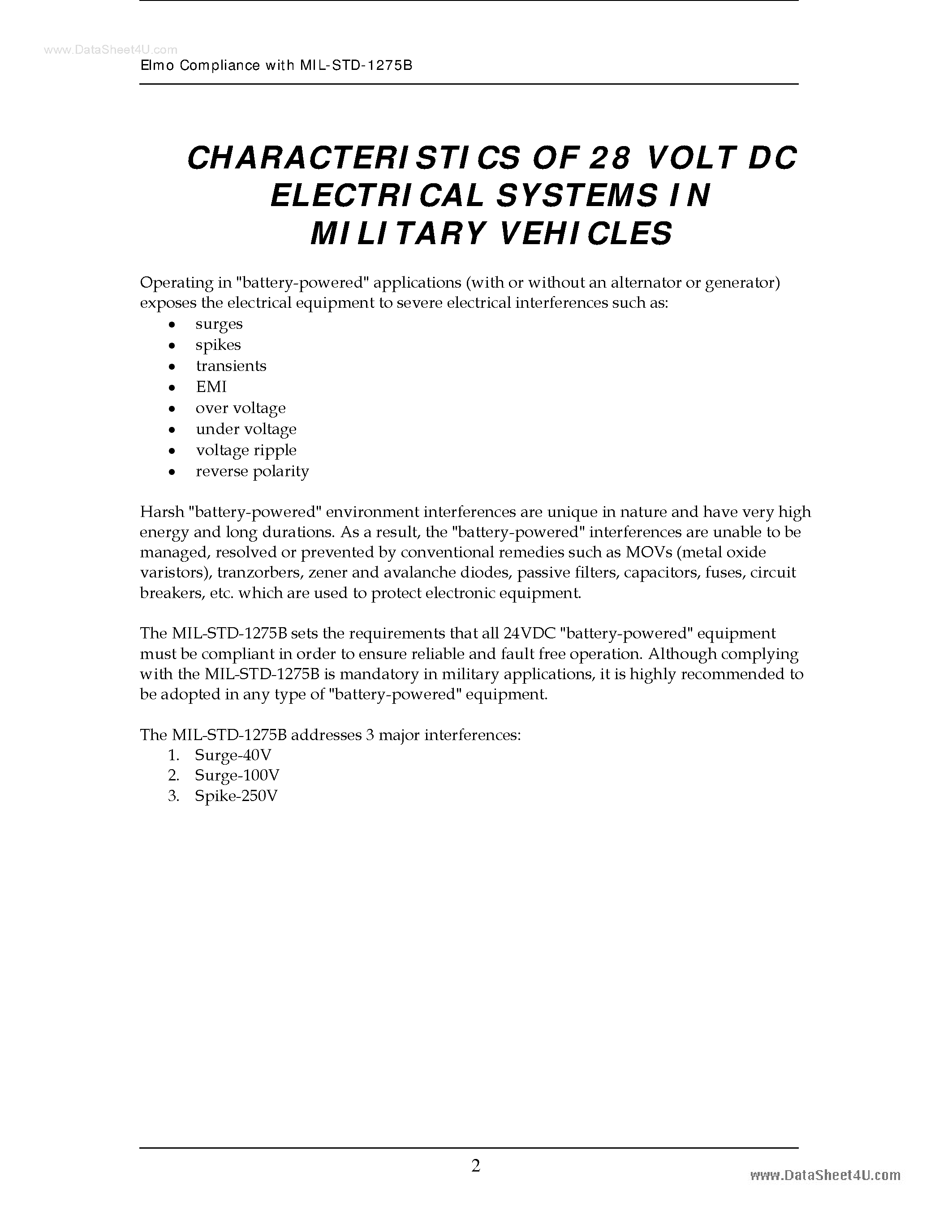 Datasheet MIL-STD-1275B - Elmo Compliance page 2