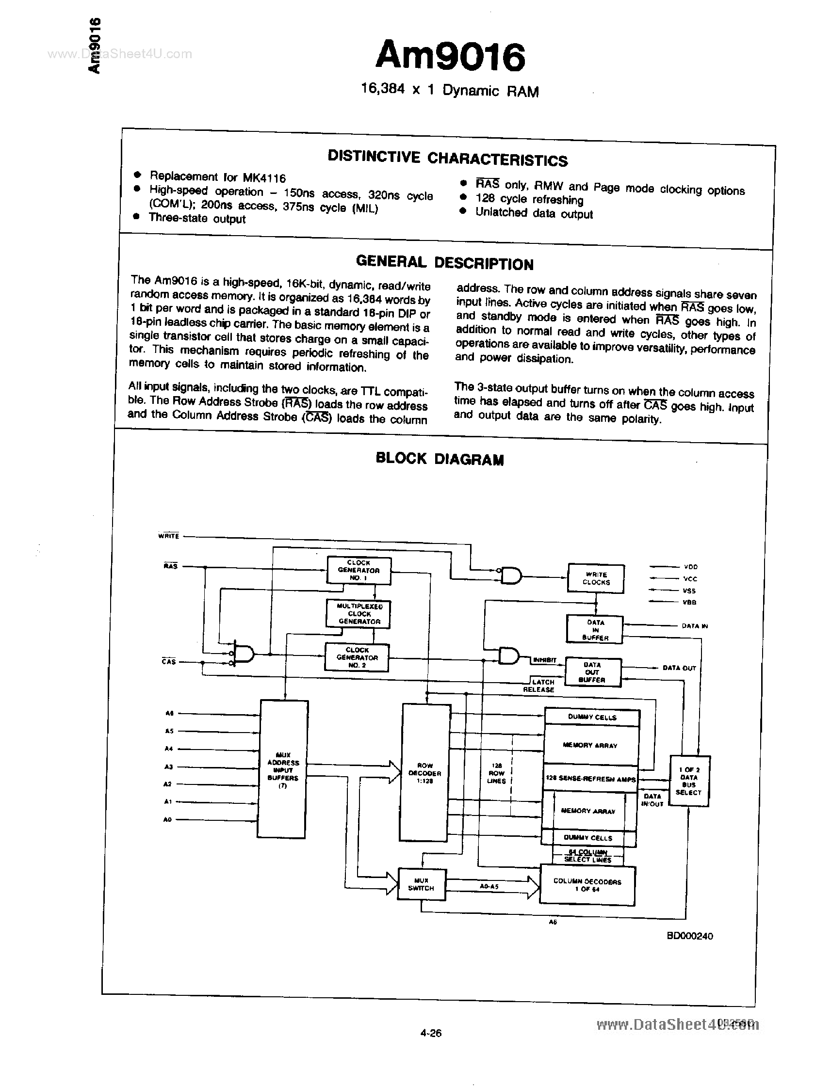 Datasheet AM9016 - DRAM page 1