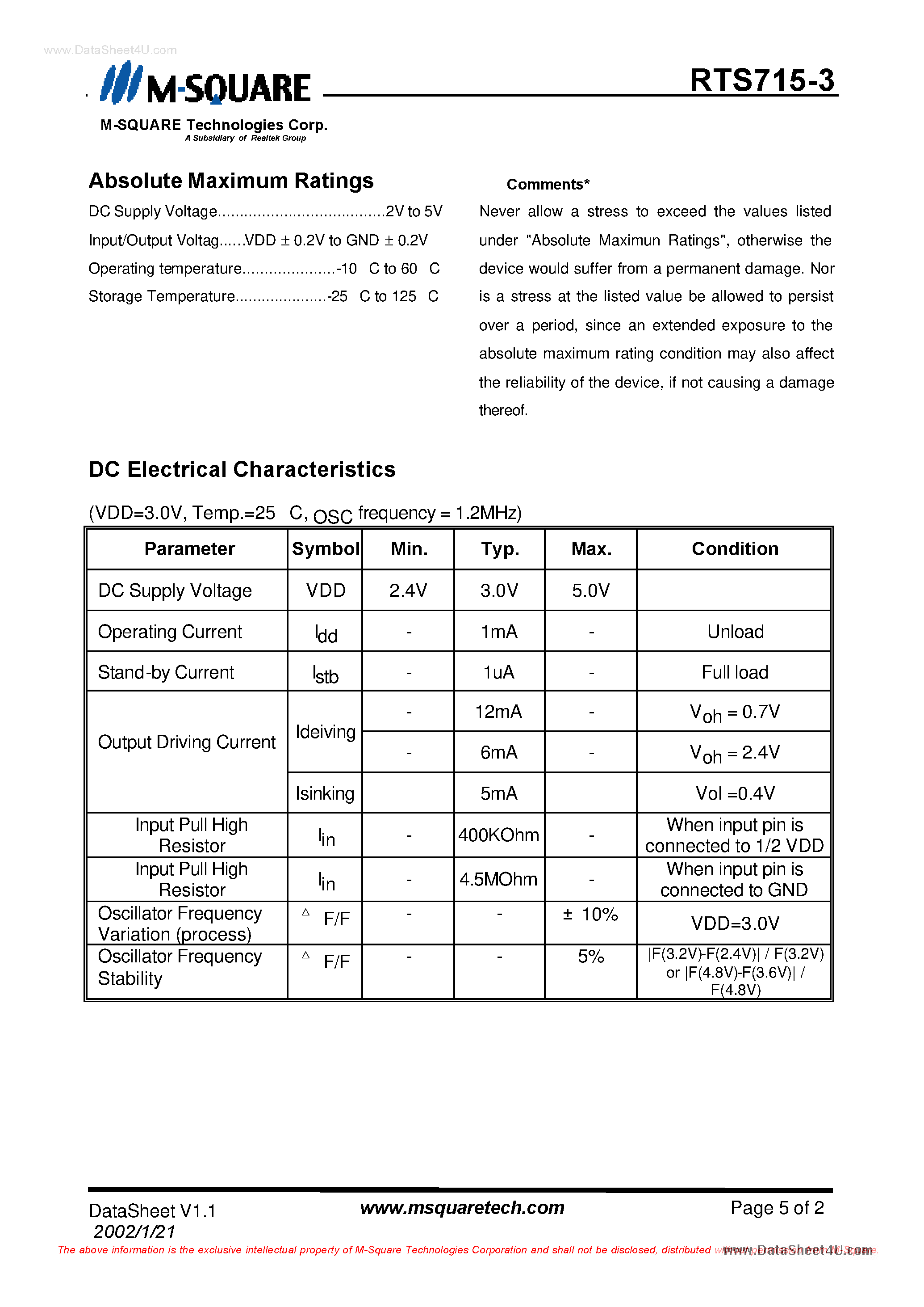 Datasheet RTS715-3 - Infrared/R.F Transmitter page 2