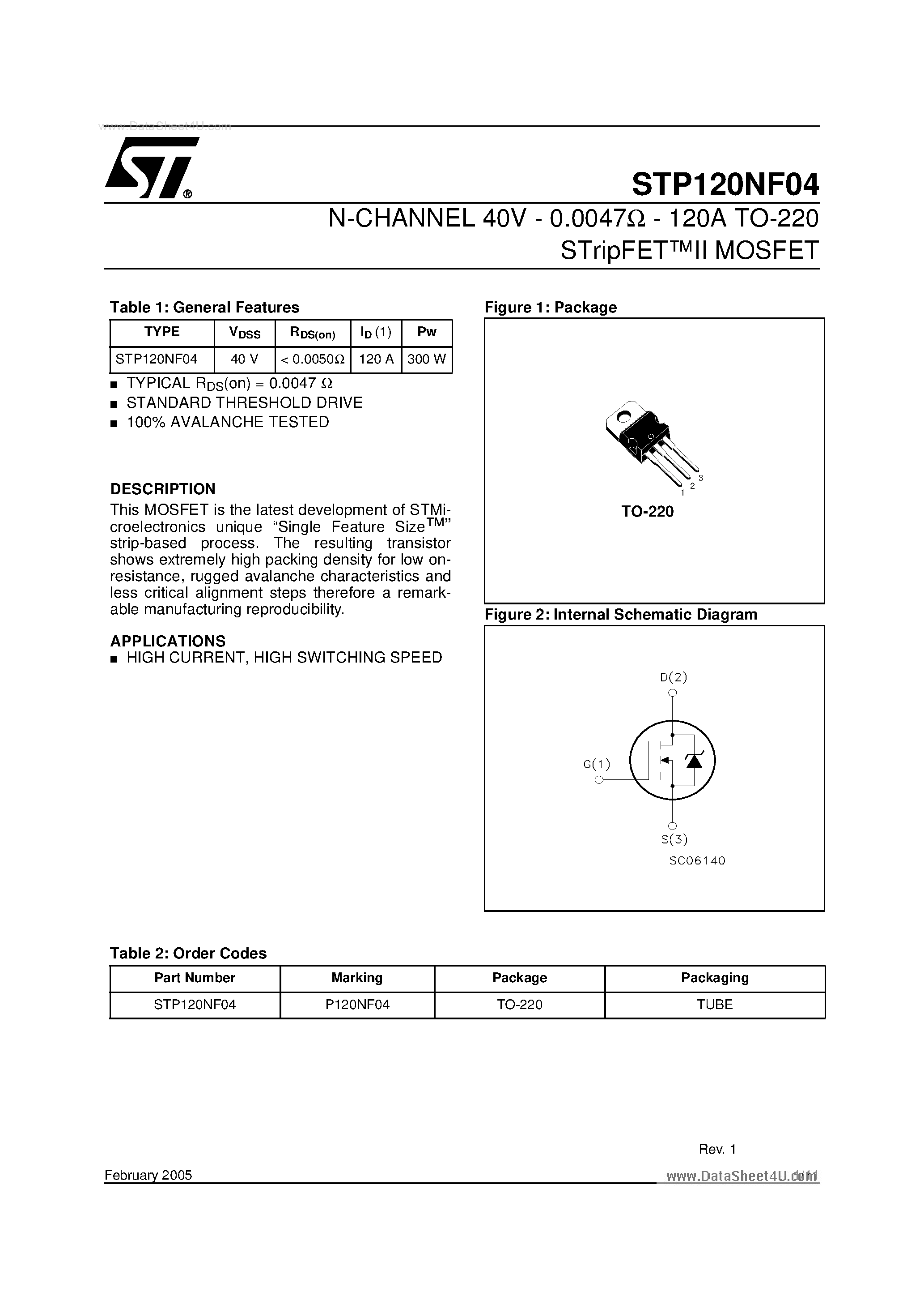 Datasheet P120NF - Search -----> STP120NF page 1