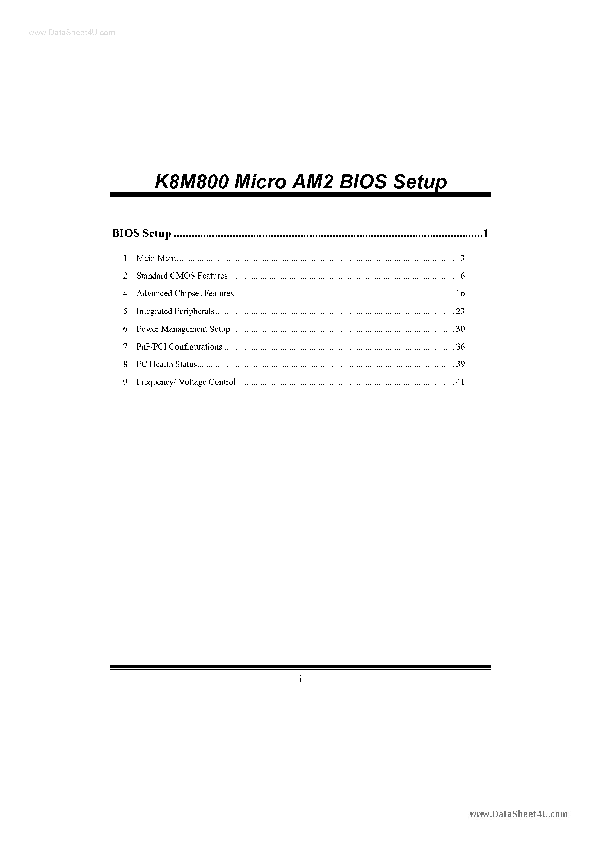 Datasheet K8M800 - Micro AM2 Bios Setup page 1
