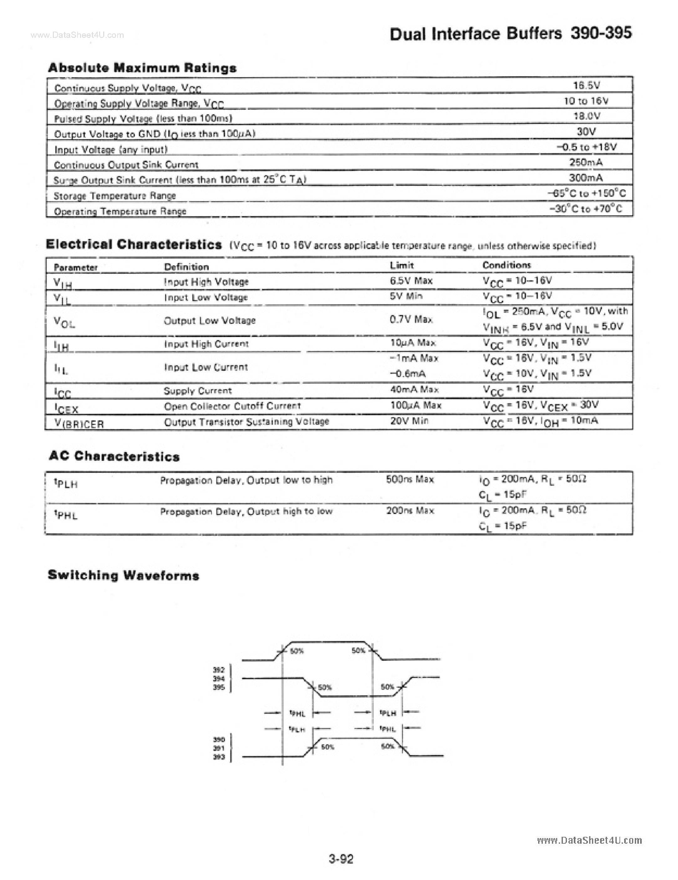 Datasheet TC390 - (TC390 - TC395) DUAL INTERFACE BUFFERS / DUAL 2-INPUT NAND/AND/OR/NOR / DUAL 4-INPUT AND/NAND page 2