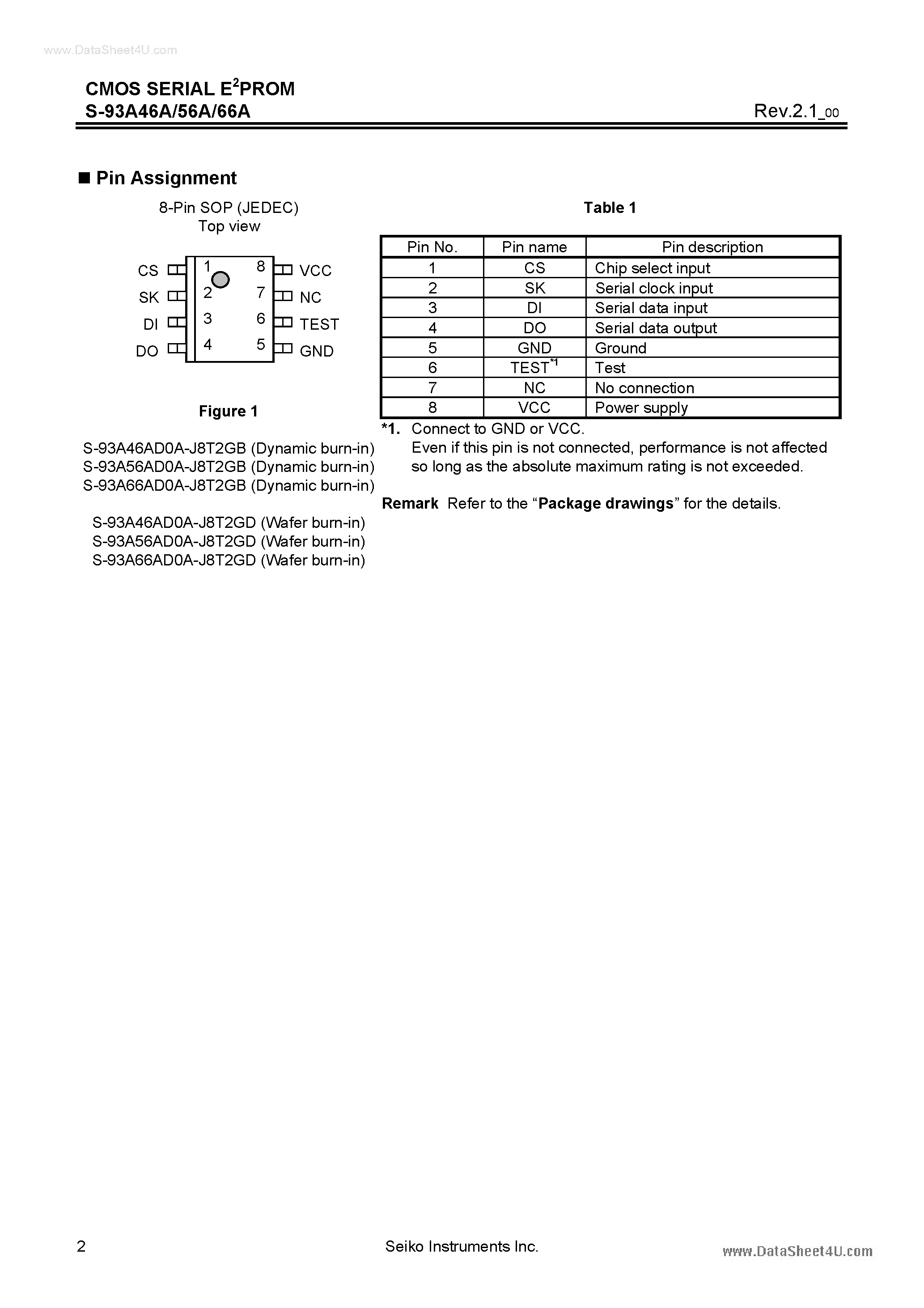 Даташит S-93A46A - (S-93Ax6A) CMOS SERIAL E2PROM страница 2