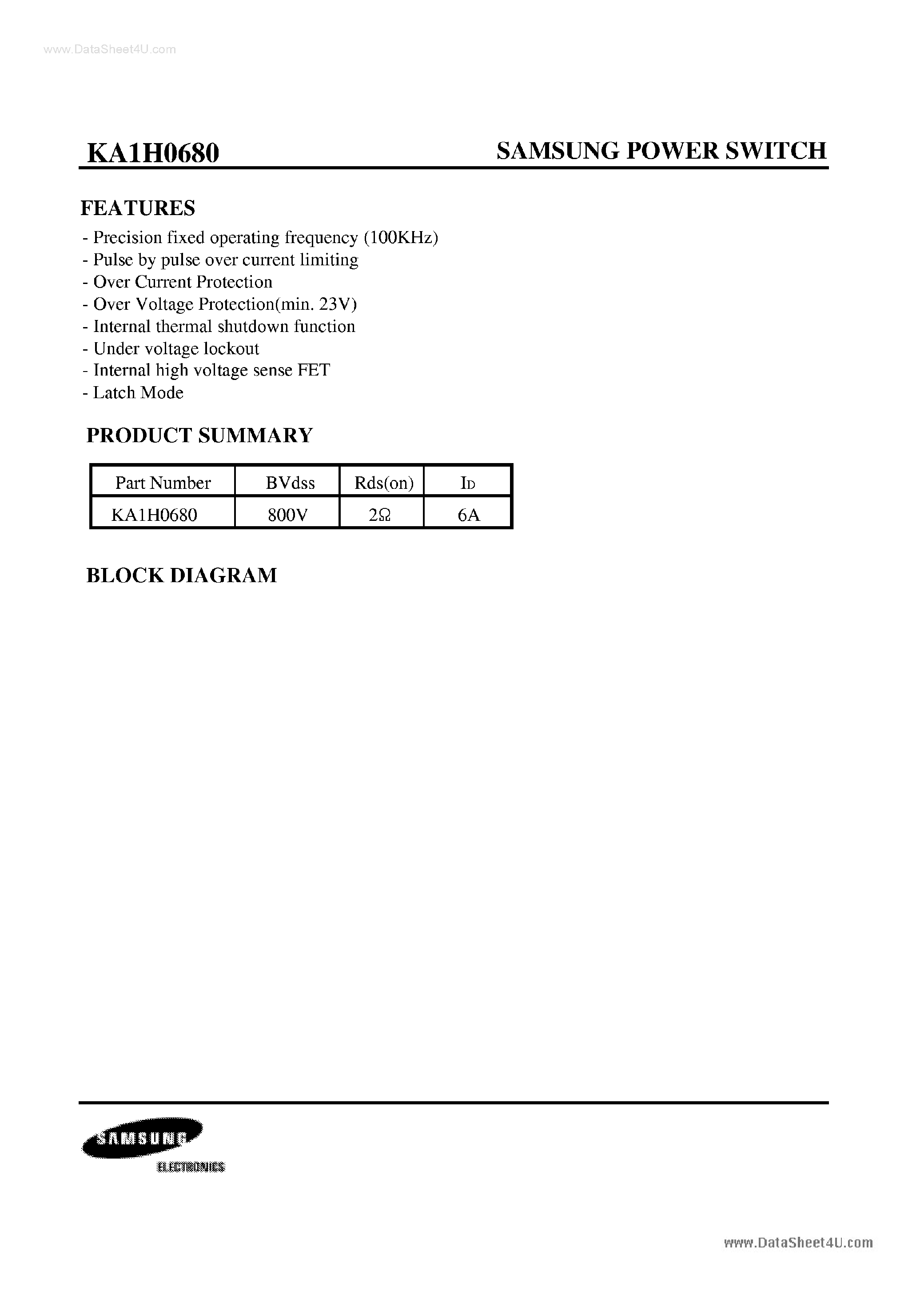 Datasheet KA1H0680 - Power Switch page 1