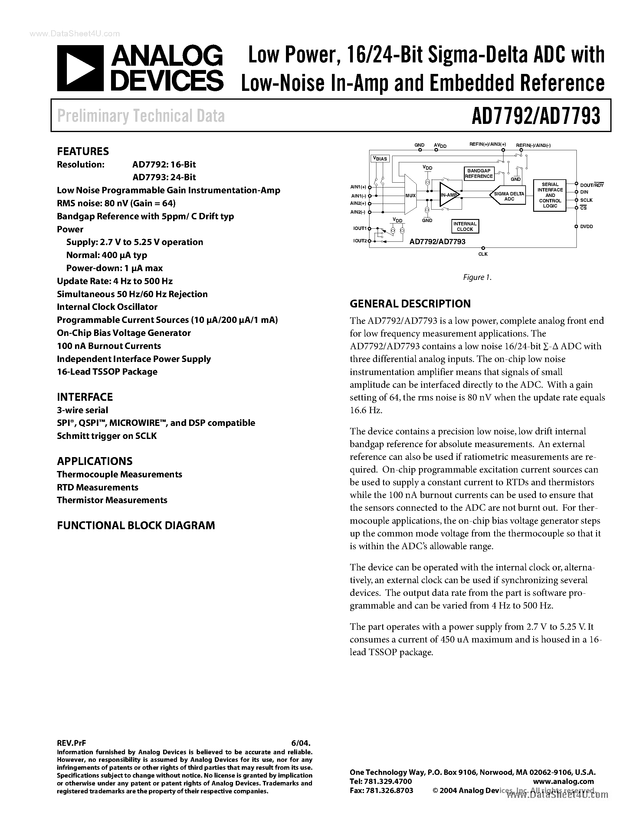 Datasheet AD7792 - (AD7792 / AD7793) 16/24-Bit Sigma-Delta ADC page 1