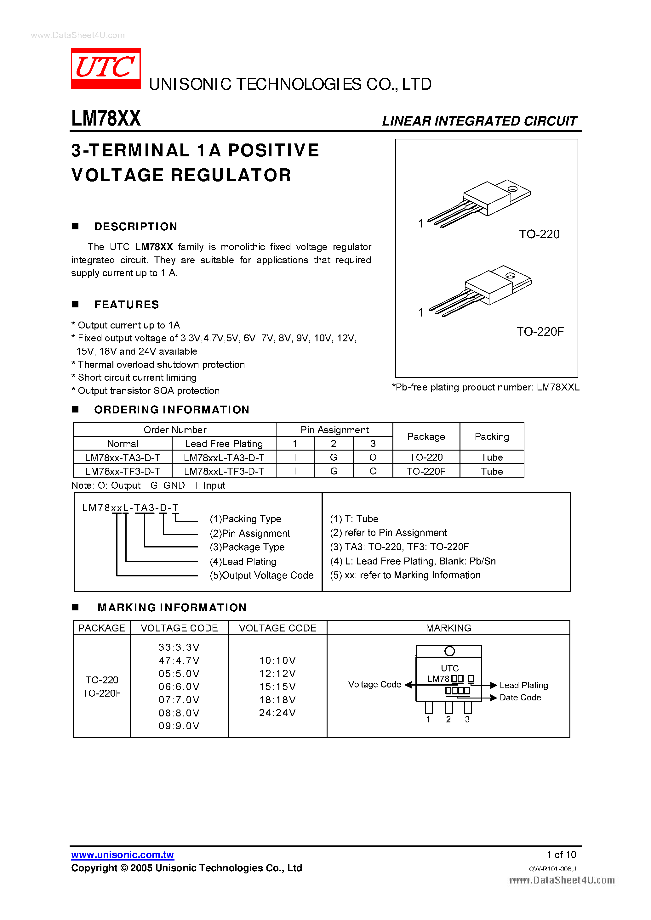 Datasheet LM7807 - (LM78xx) 3-TERMINAL 1A POSITIVE VOLTAGE REGULATOR page 1