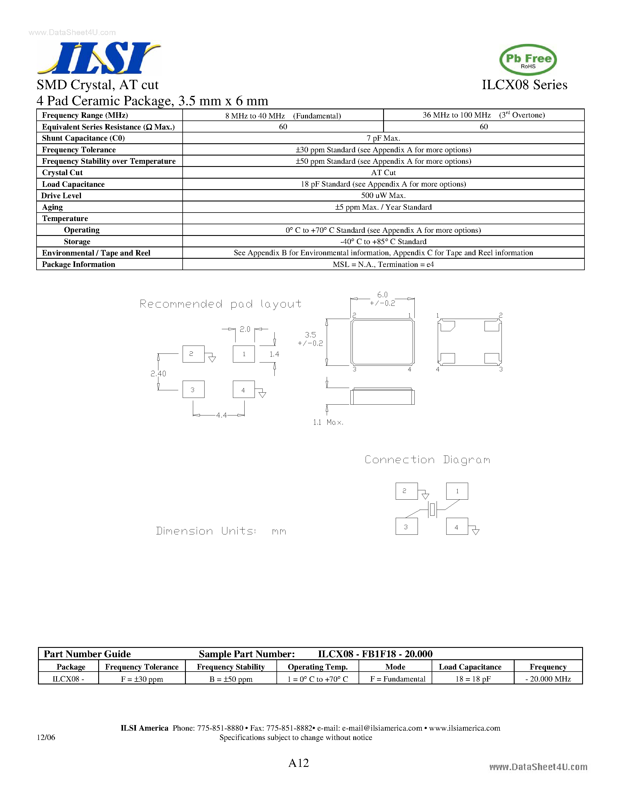 Datasheet ILCX08 - SMD Crystal page 1