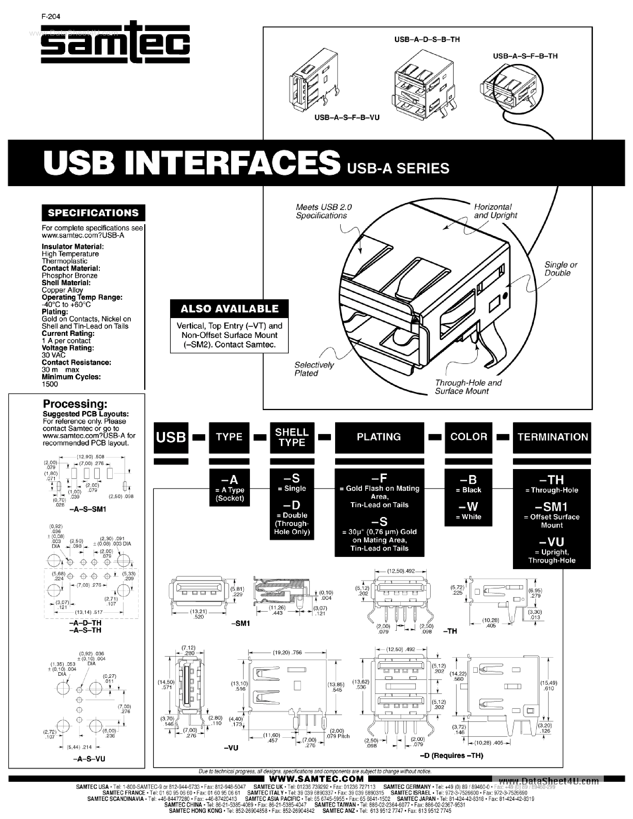 Даташит USB-A-D-F-x-xxx - (USB-A Series) Interfaces страница 1