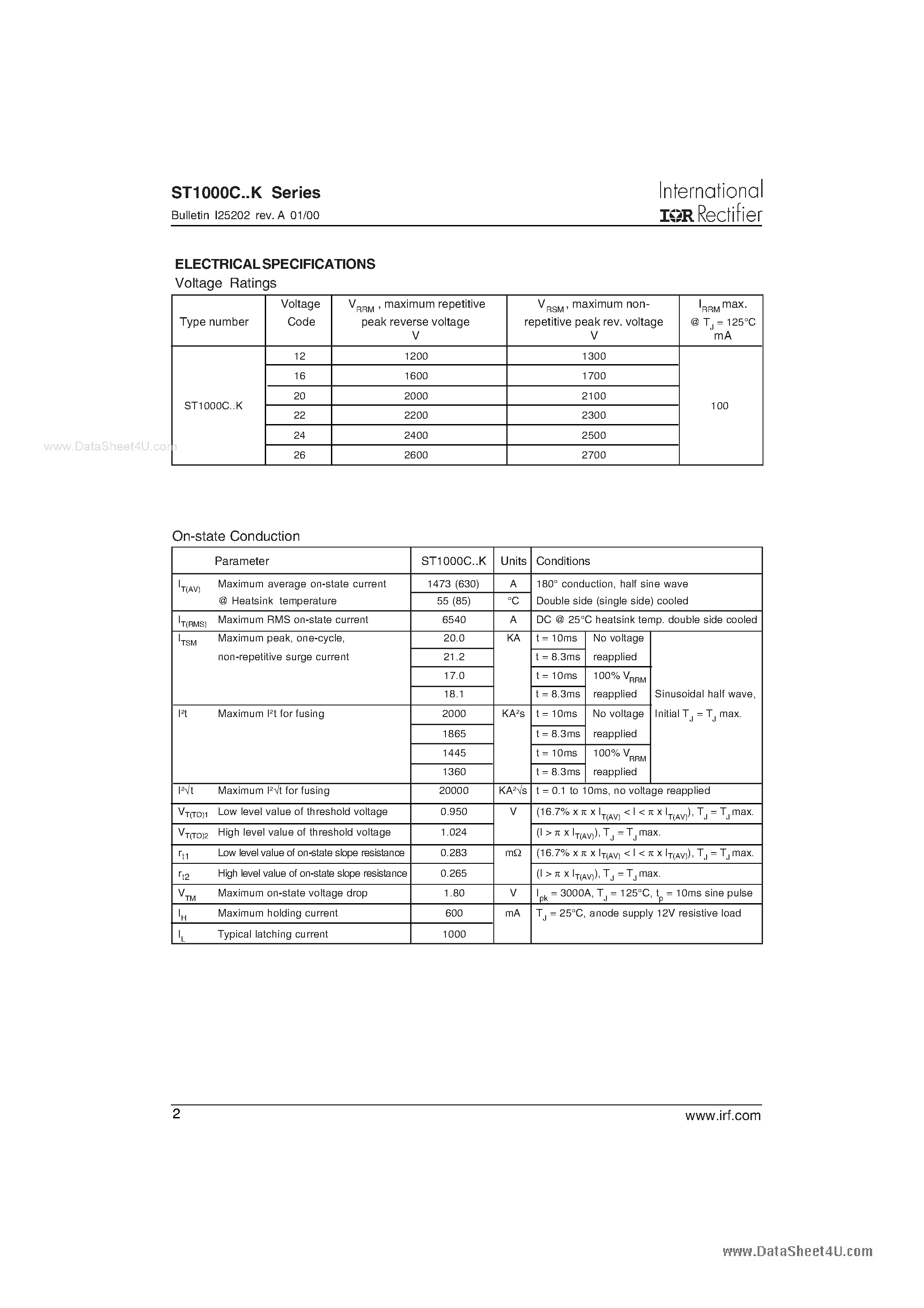Datasheet ST1000C - (ST1000C-K Series) PHASE CONTROL THYRISTORS page 2