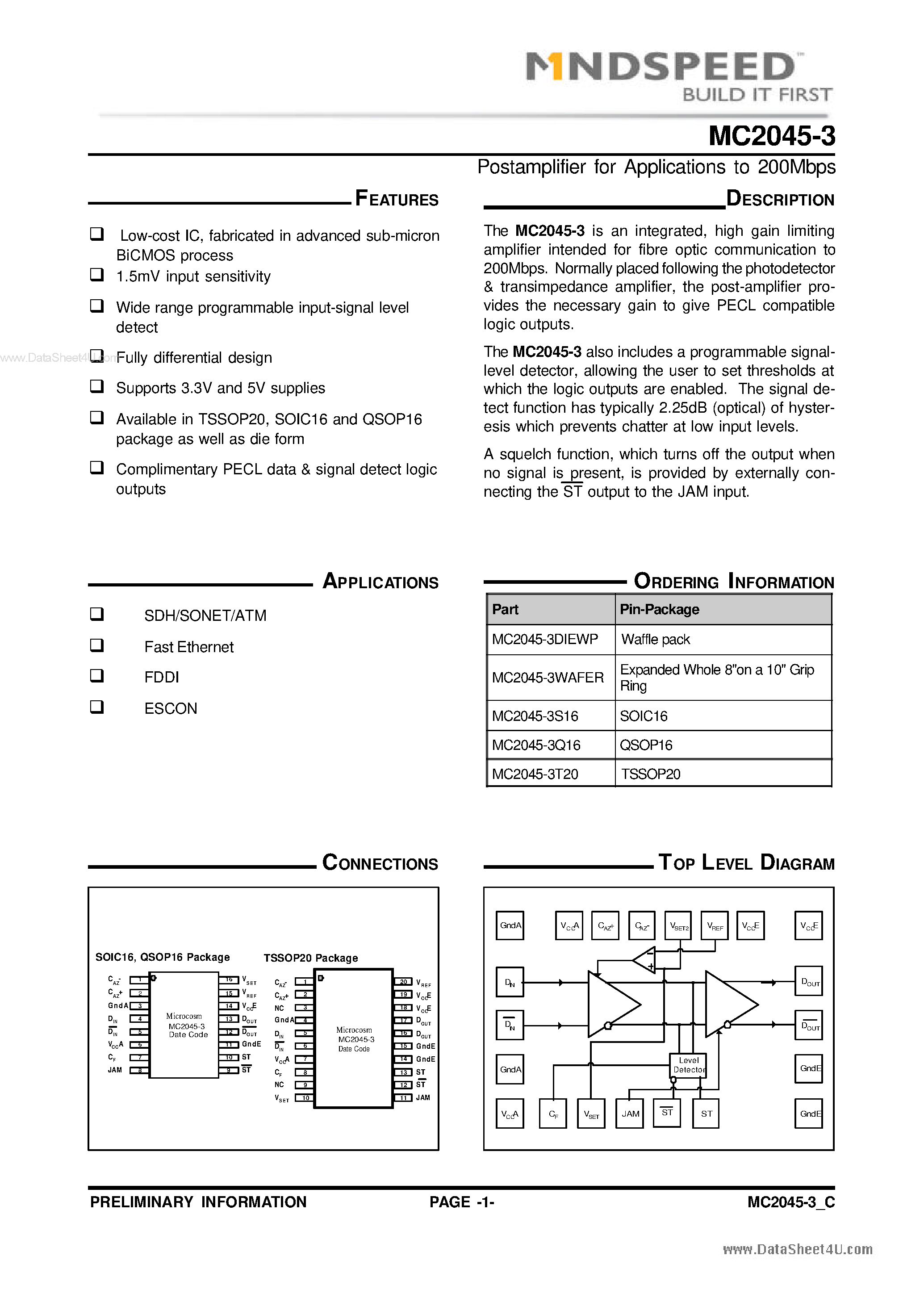 Datasheet MC2045-3 - Postamplifier page 1