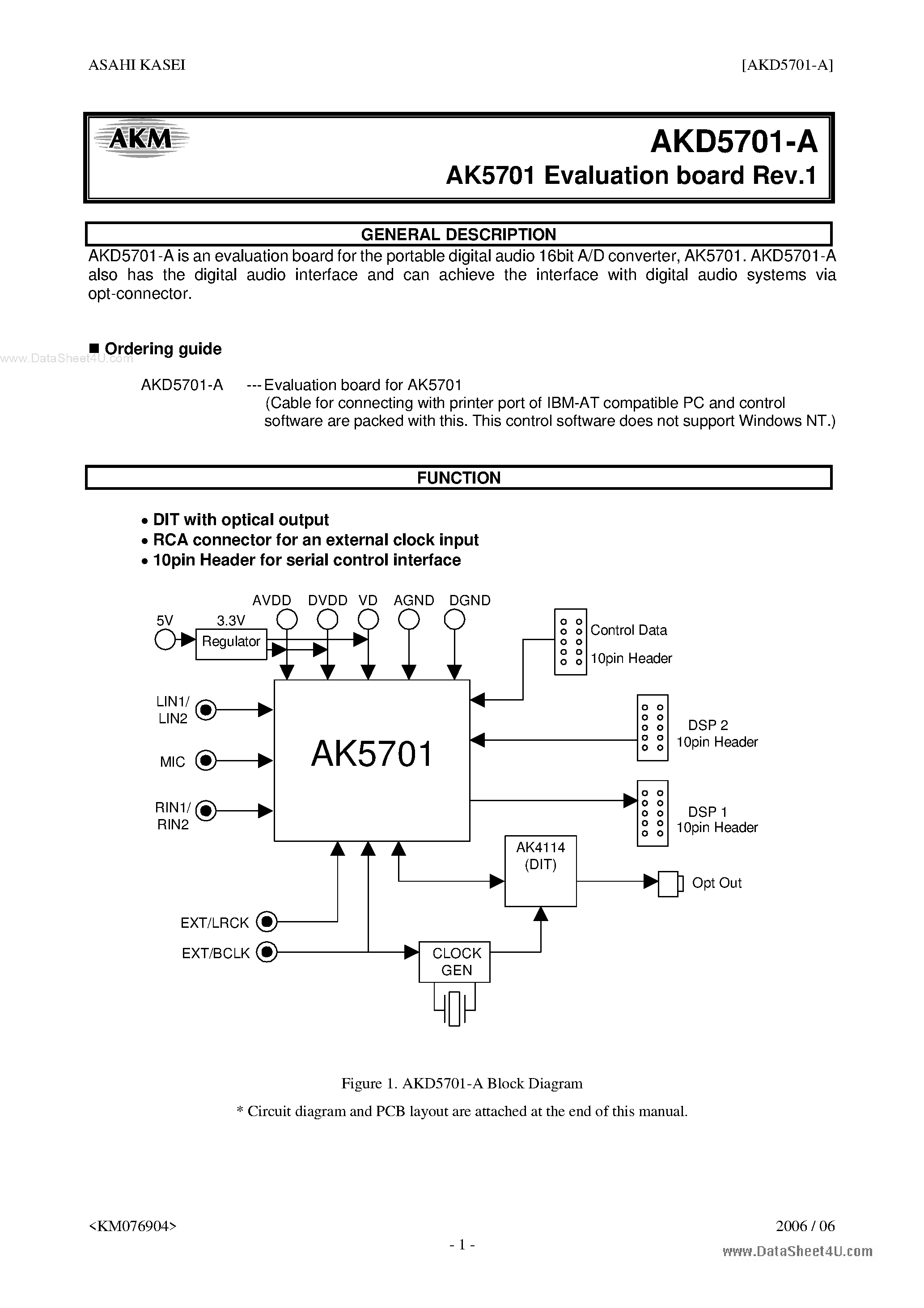 Даташит AKD5701-A - digital audio 16bit A/D converter страница 1