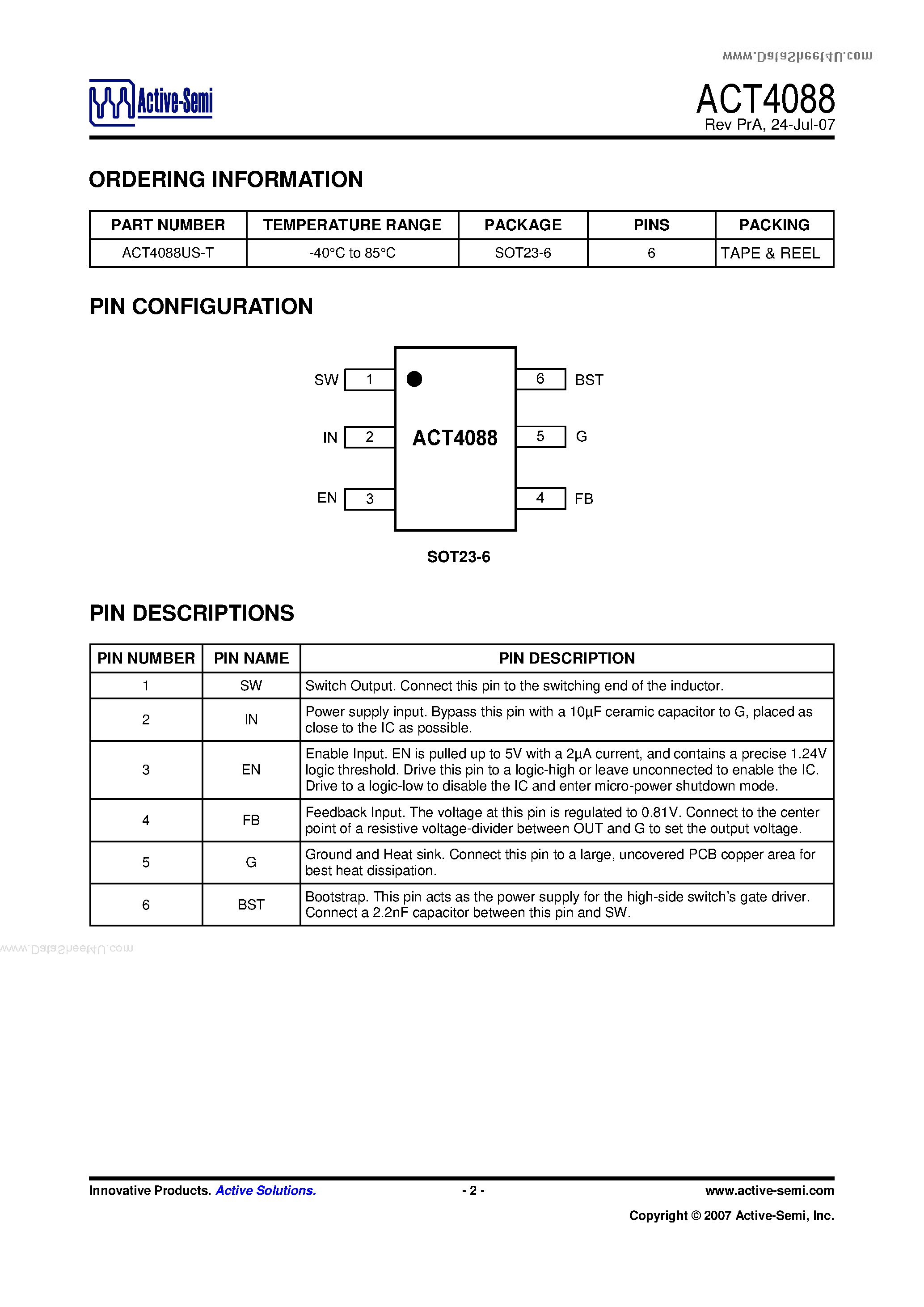 Datasheet ACT4088 - 1.4MHz Step-Down DC/DC Converter page 2