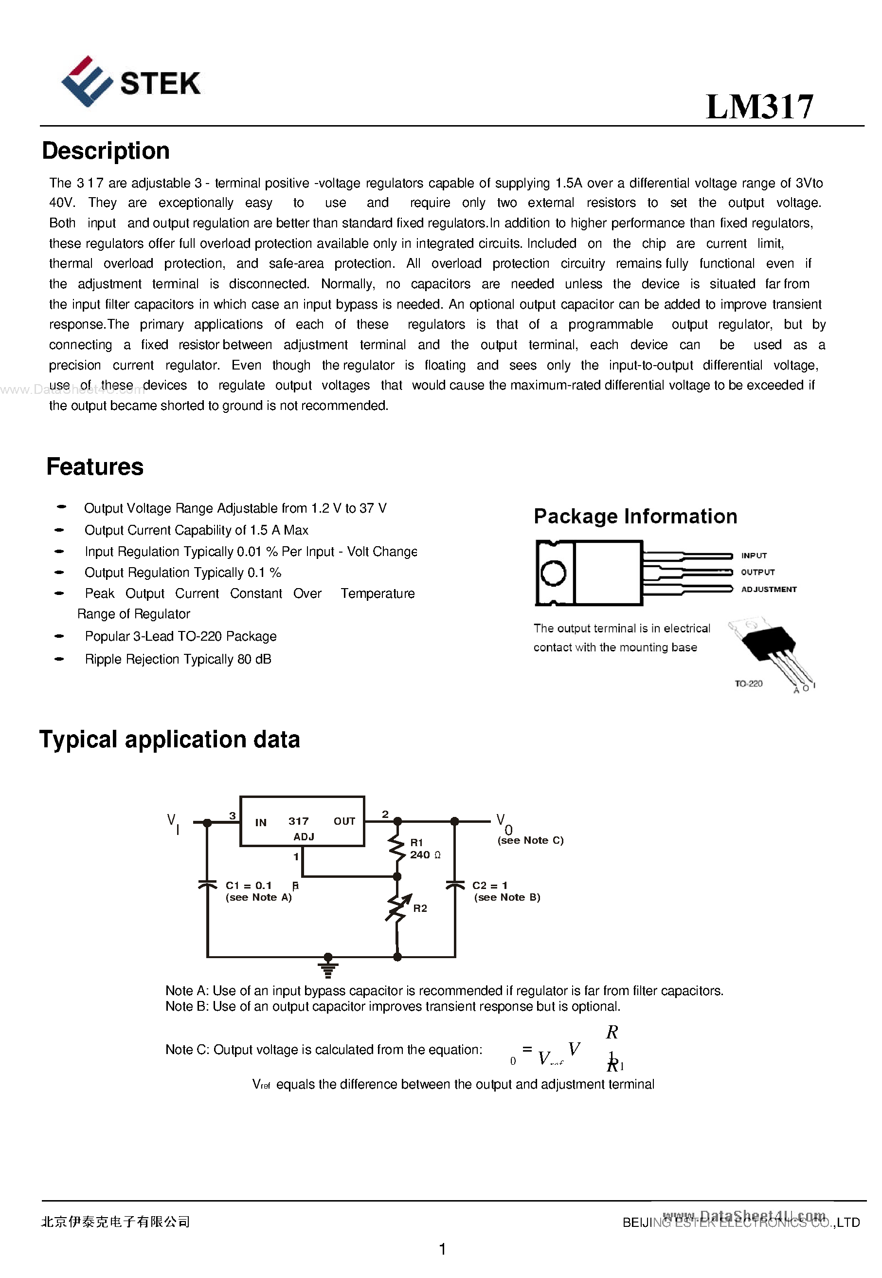 Datasheet LM317 - 3-terminal positive voltage regulators page 1