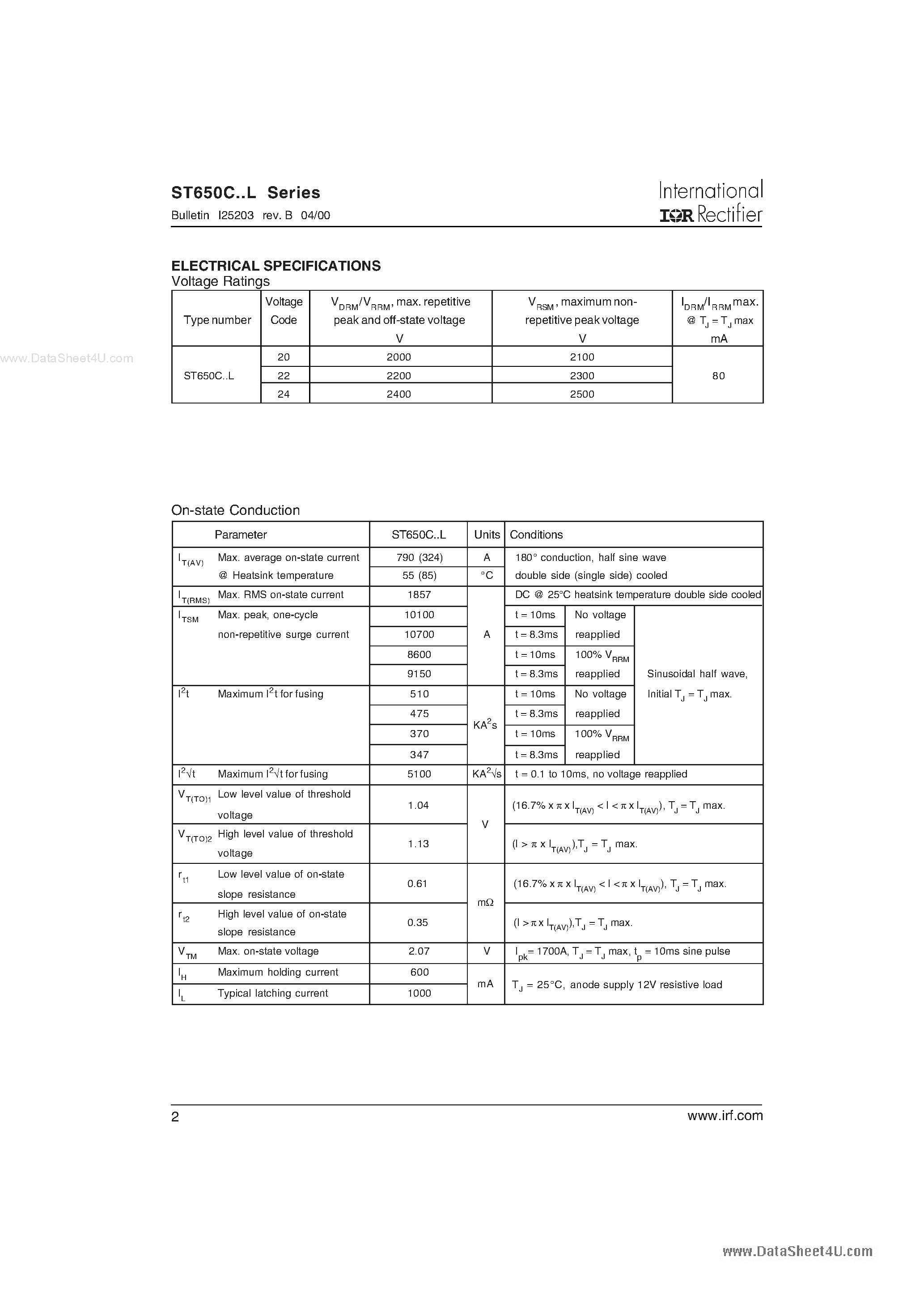 Datasheet ST650C - Phase Control Thyristors Hockey Puk Version page 2