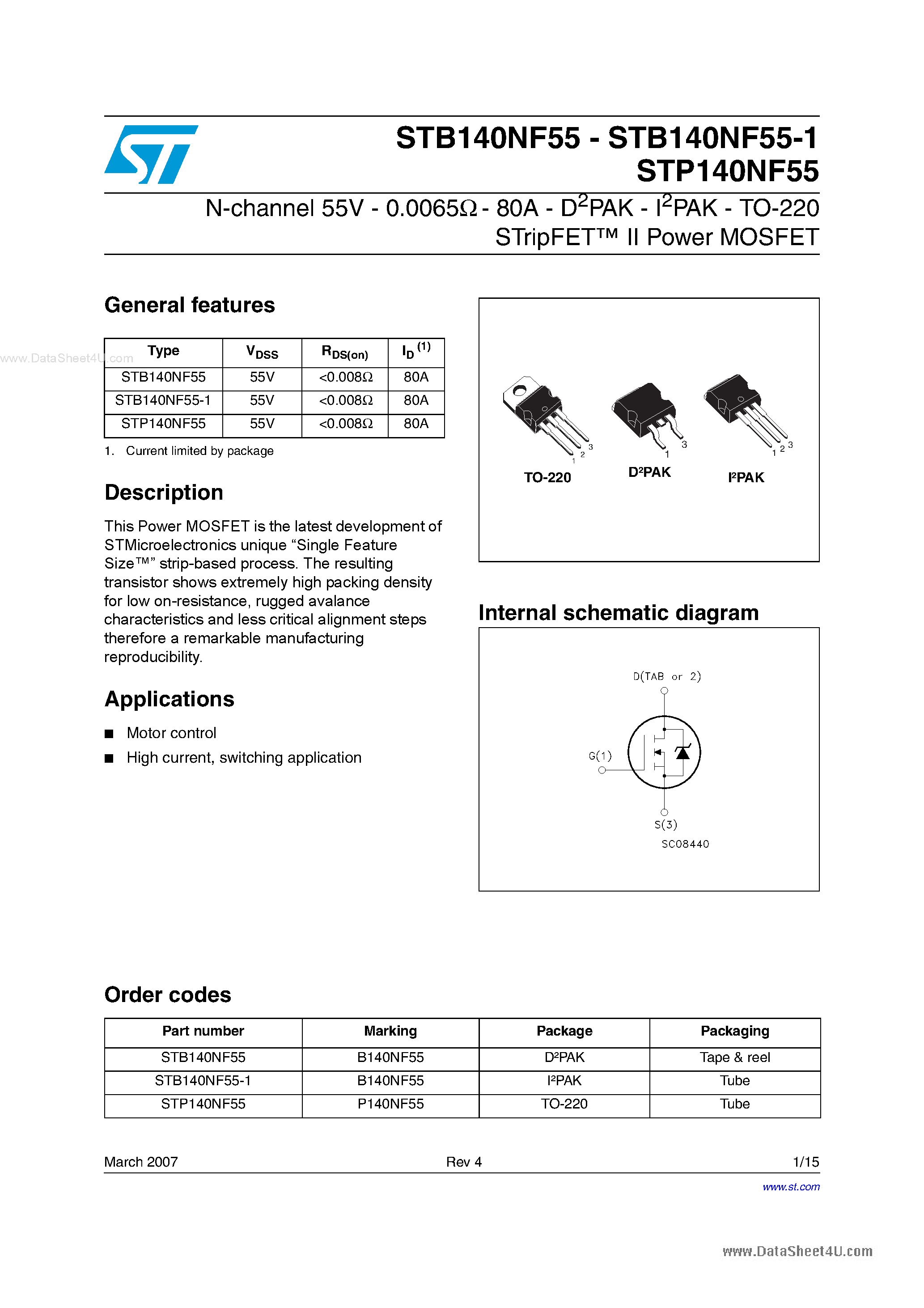 Datasheet P140NF55 - Search -----> STP140NF55 page 1