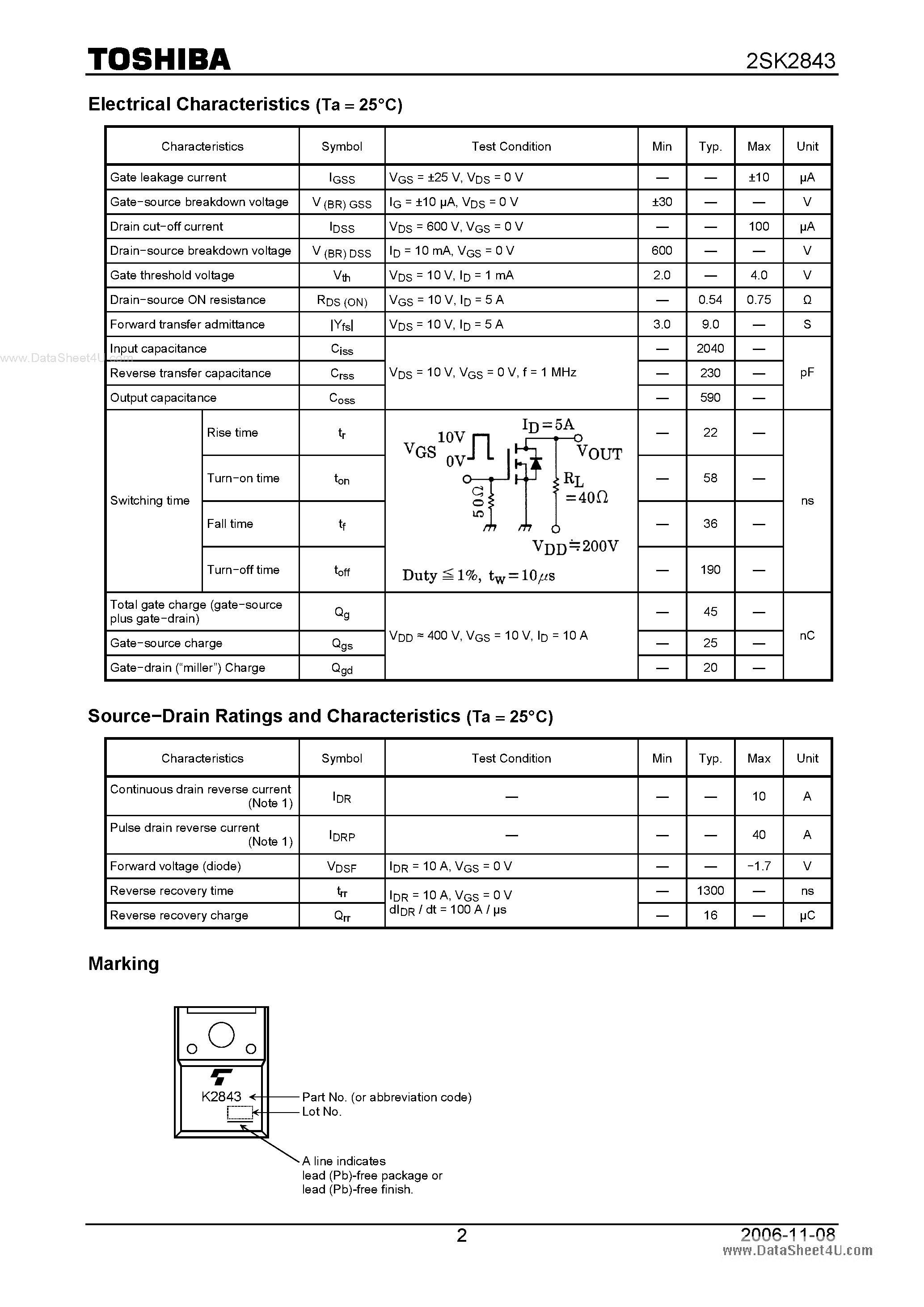 Datasheet K2843 - Search -----> 2SK2843 page 2