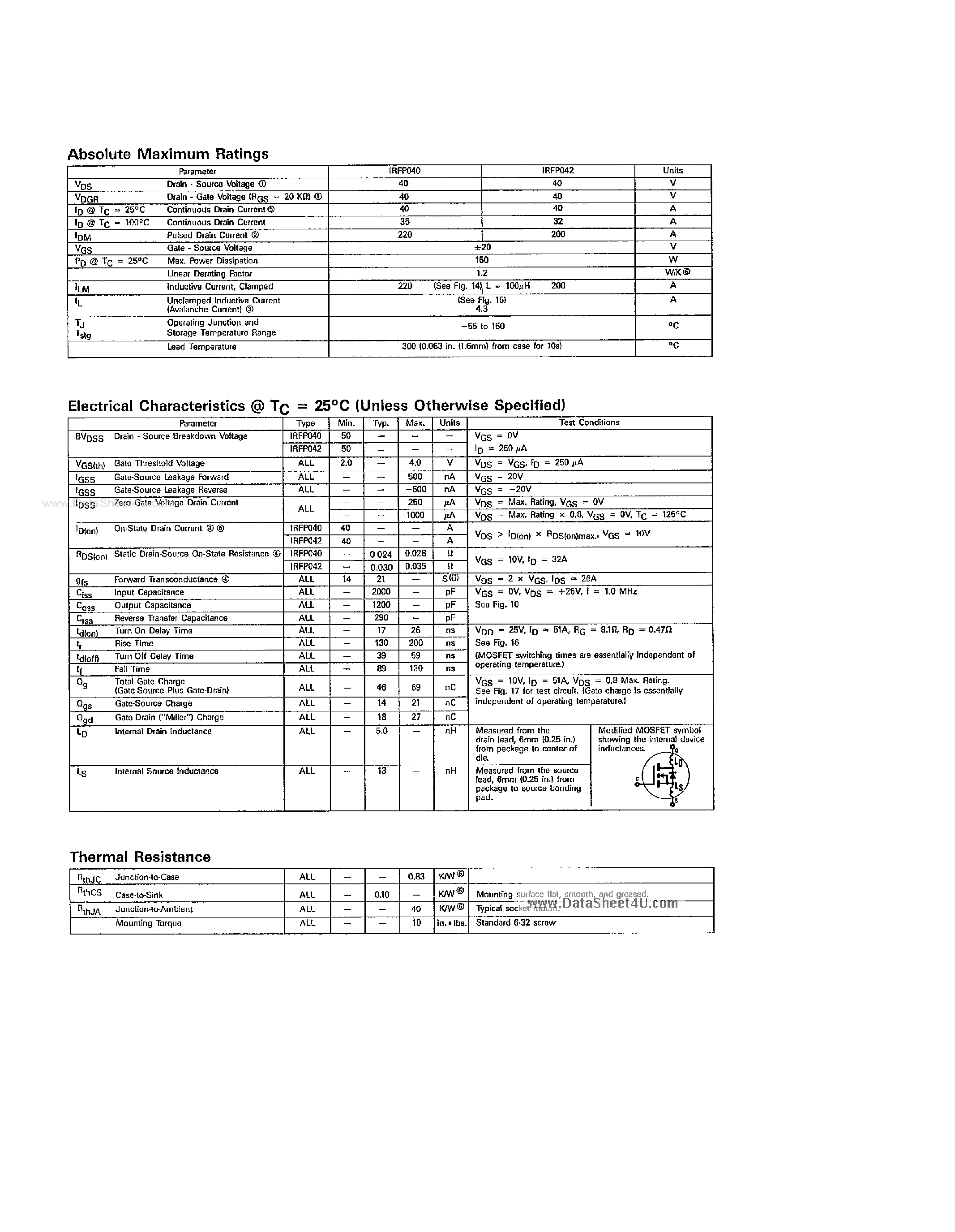 Datasheet IRFP040 - (IRFP040 / IRFP042) N-Channel Power MOSFET page 2