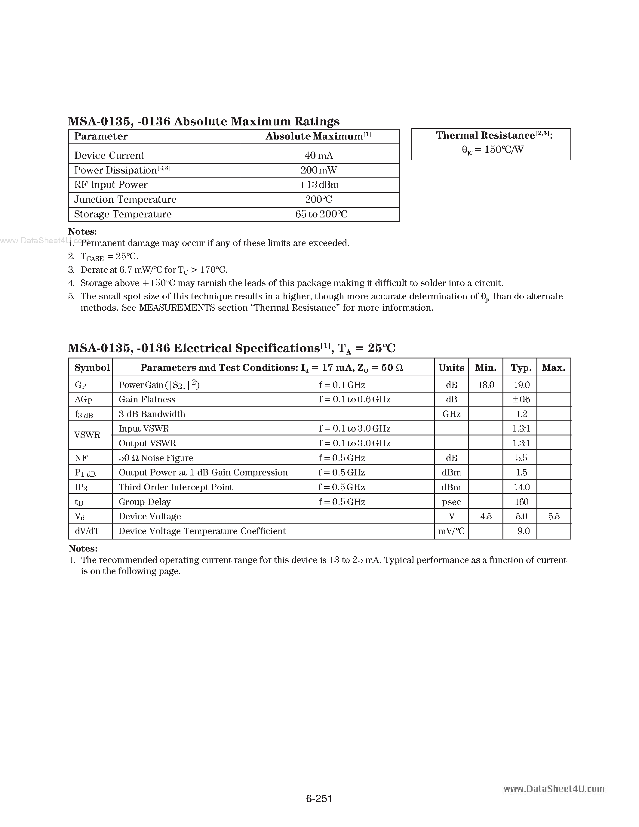 Datasheet MSA-0135 - (MSA-0135 / MSA-0136) Cascadable Silicon Bipolar MMIC Amplifier page 2