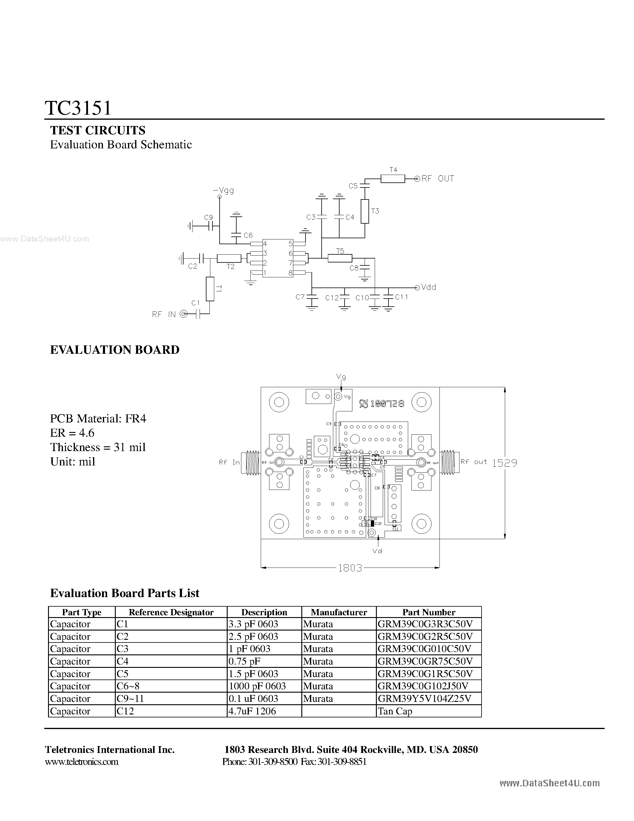 Datasheet TC3151 - 2.4 GHz 2W MMIC page 2