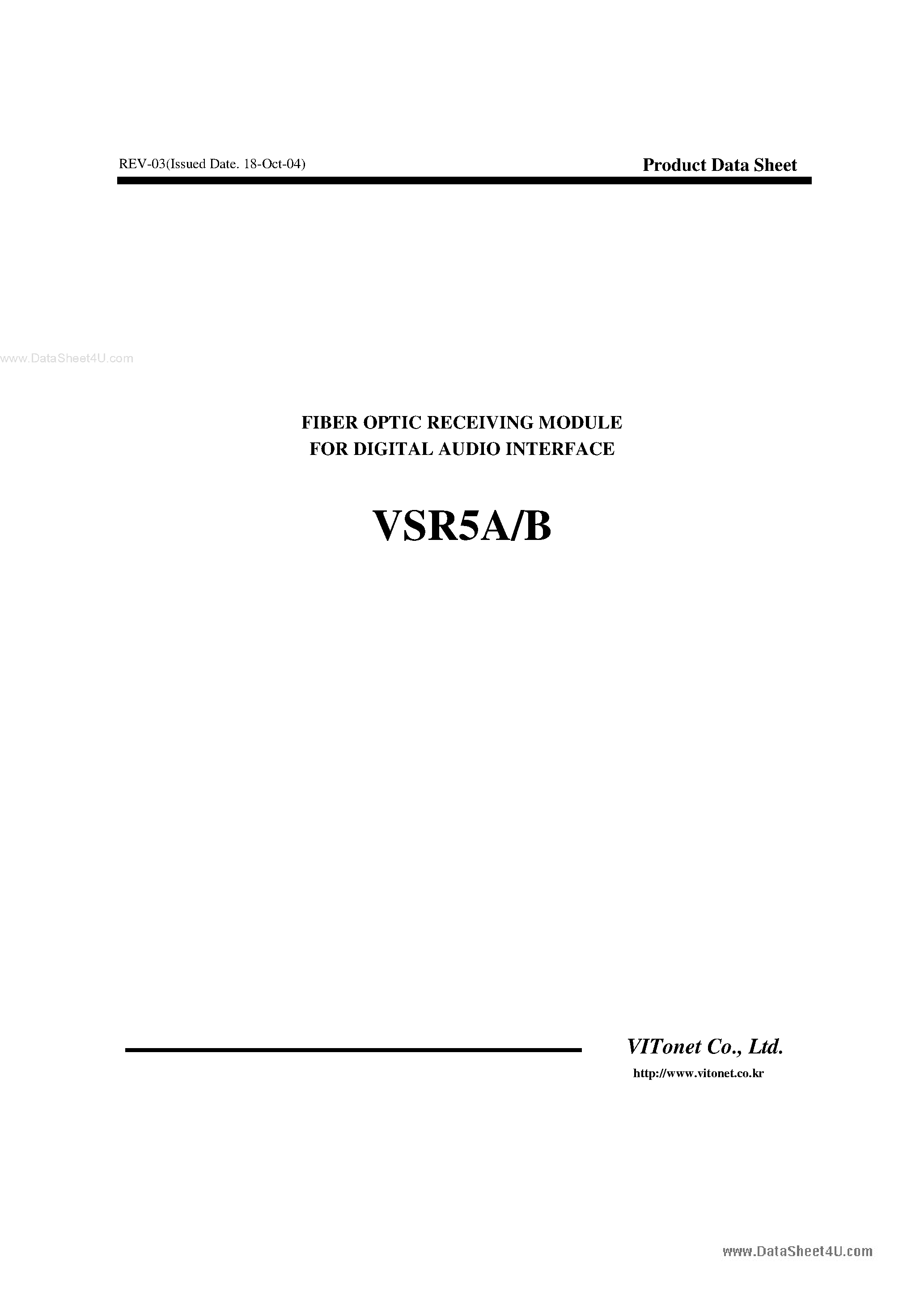 Datasheet VSR5A - (VSR5A/B) Fiber Optic Receiving Module page 1