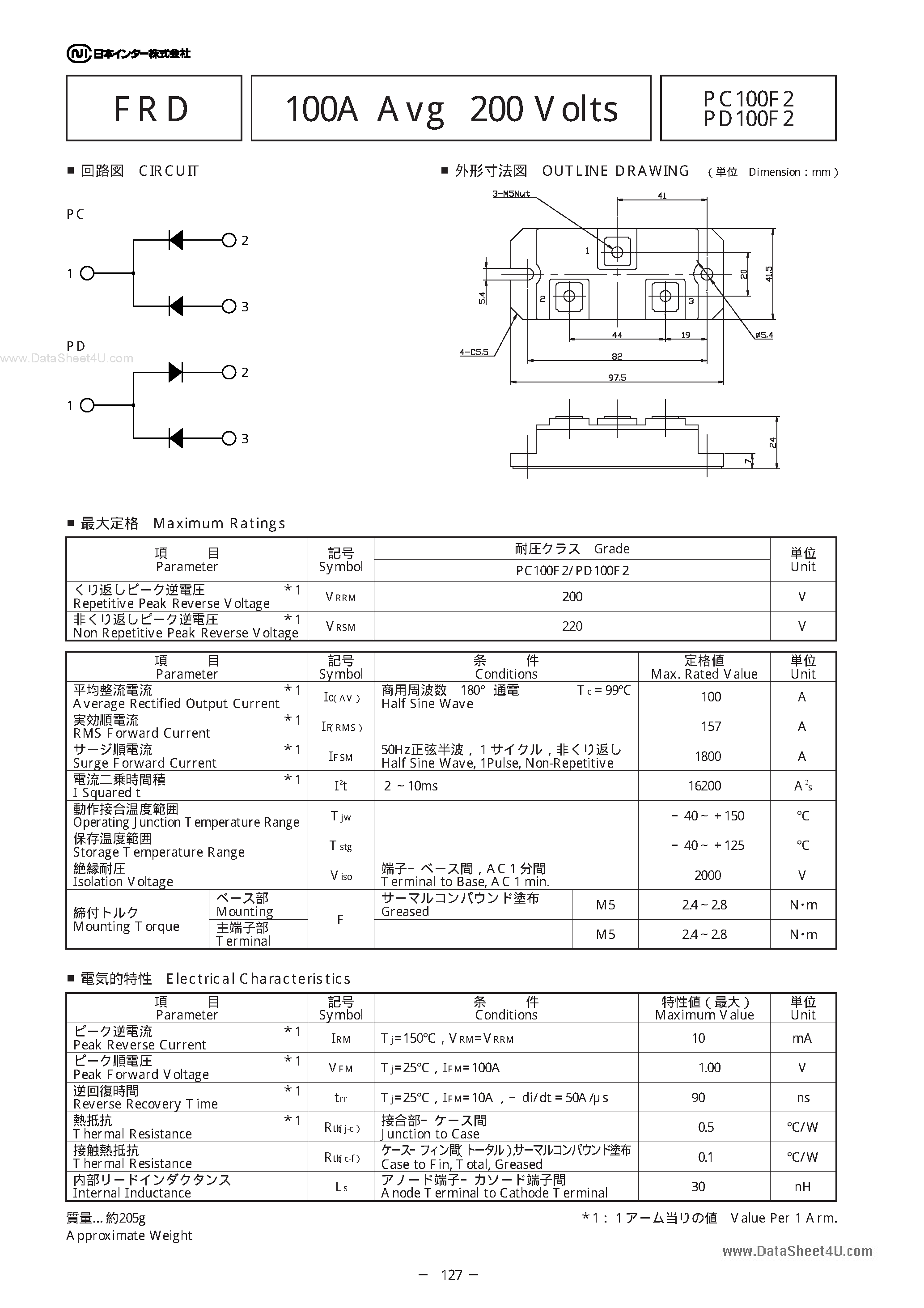 Datasheet PD100F2 - DIODE MODULE page 1