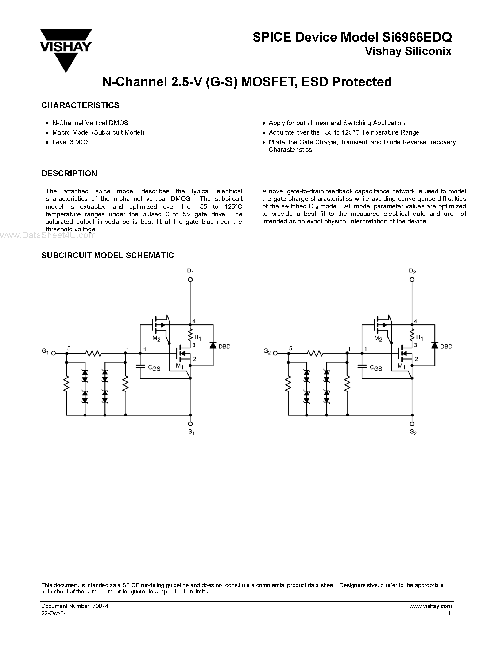 Datasheet SI6966EDQ - N-Channel 2.5-V (G-S) MOSFET page 1