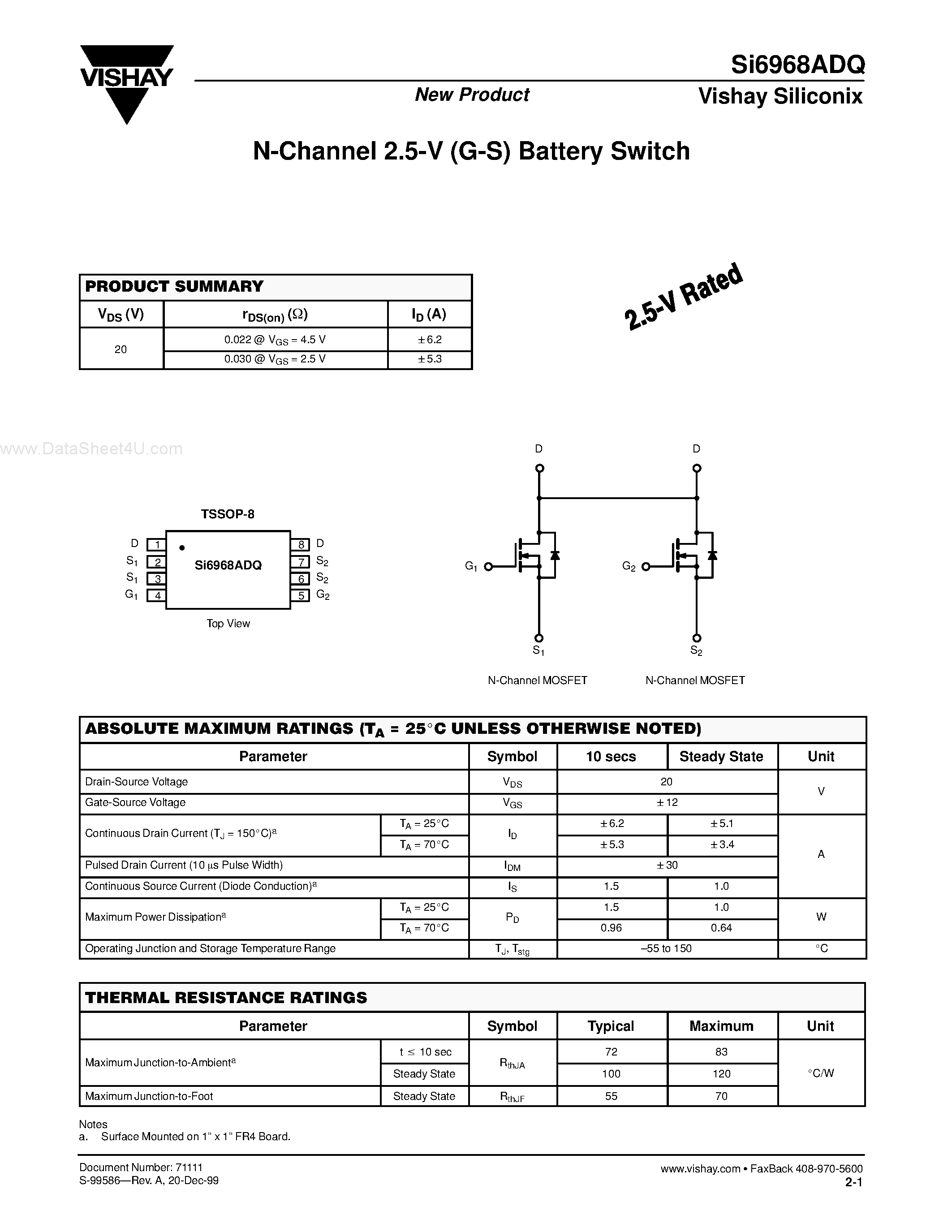 Даташит SI6968ADQ - N-Channel 2.5-V (G-S) Battery Switch страница 1