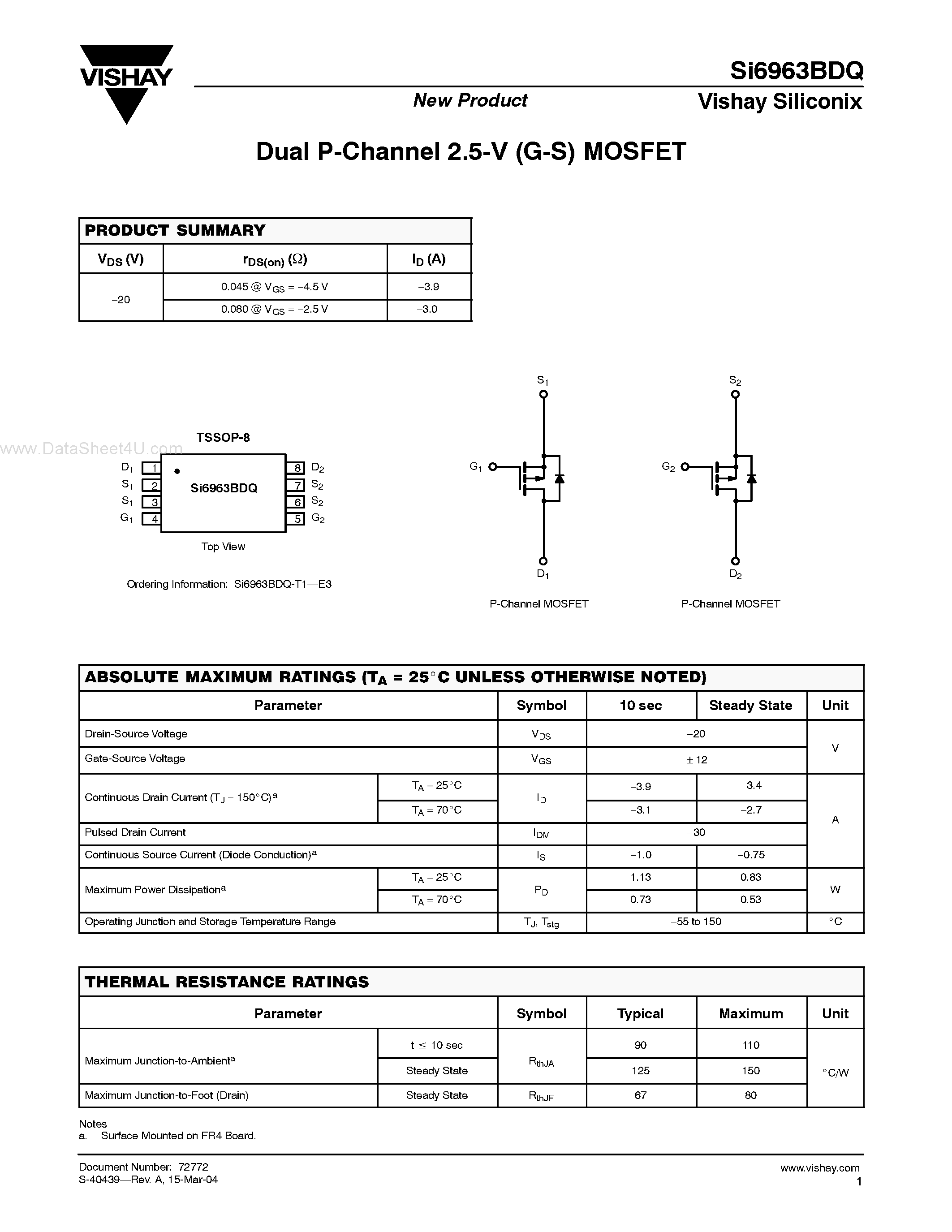 Даташит SI6963BDQ - Dual P-Channel 2.5-V (G-S) MOSFET страница 1