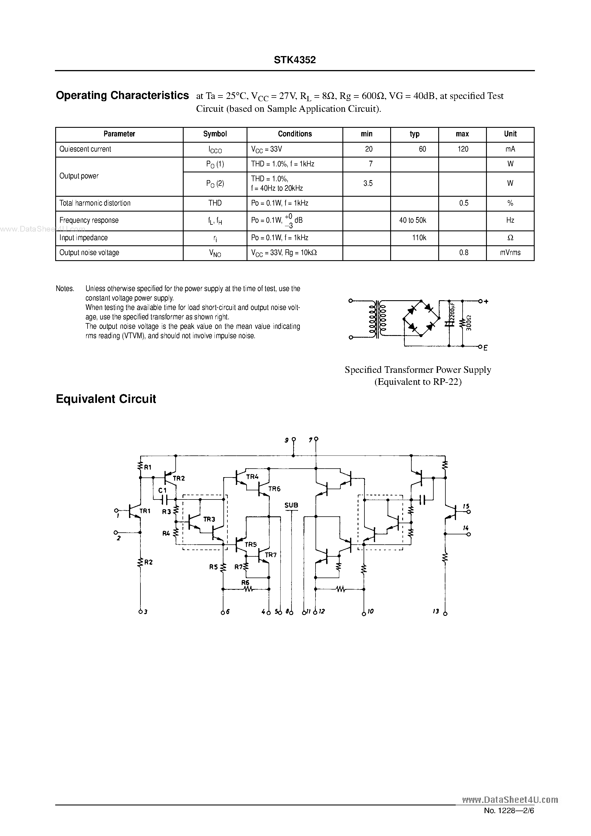 Datasheet STK4352 - AF Power Amplifier page 2