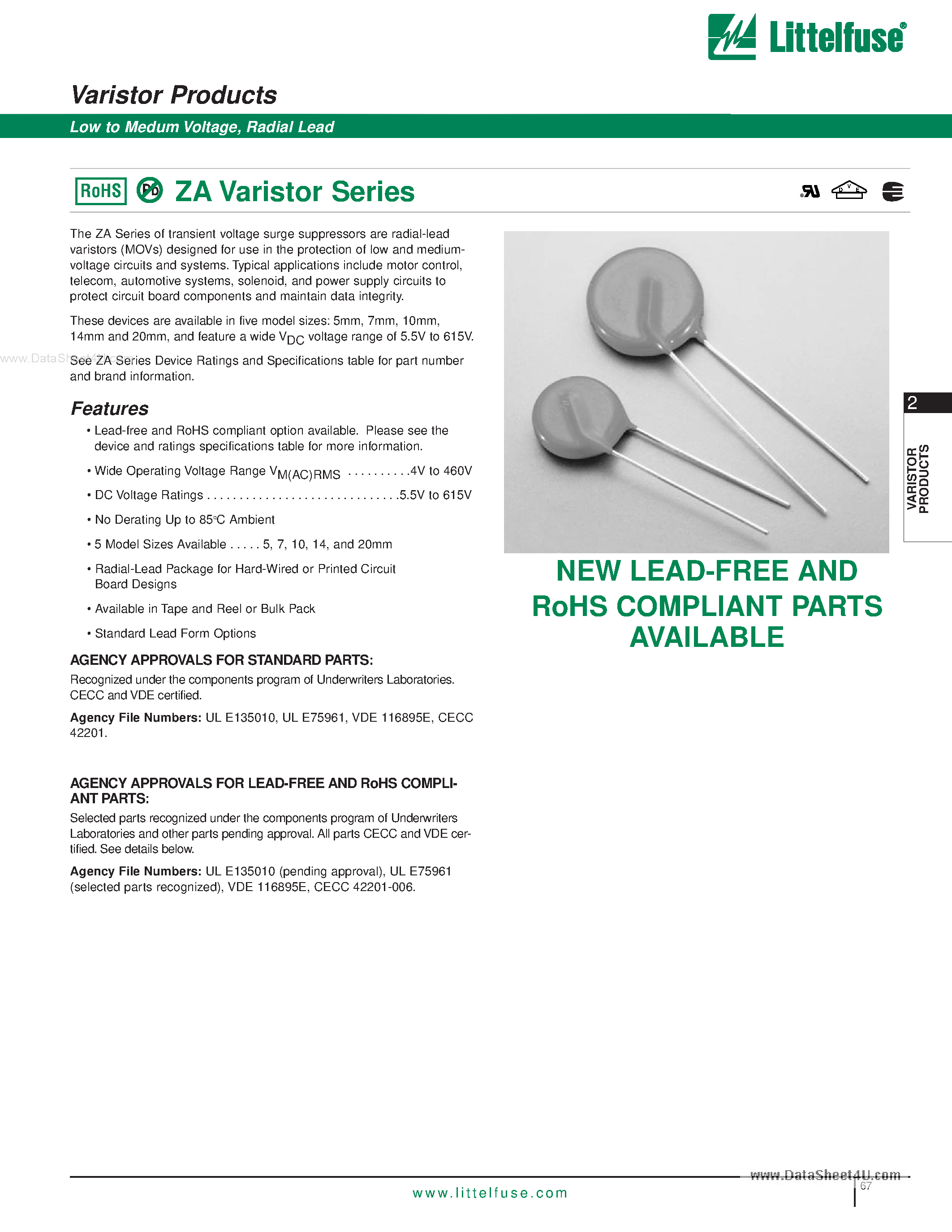 Даташит на микросхему V36ZA80 страница 1 Даташит V36ZA80 - Varistor Products страница 1