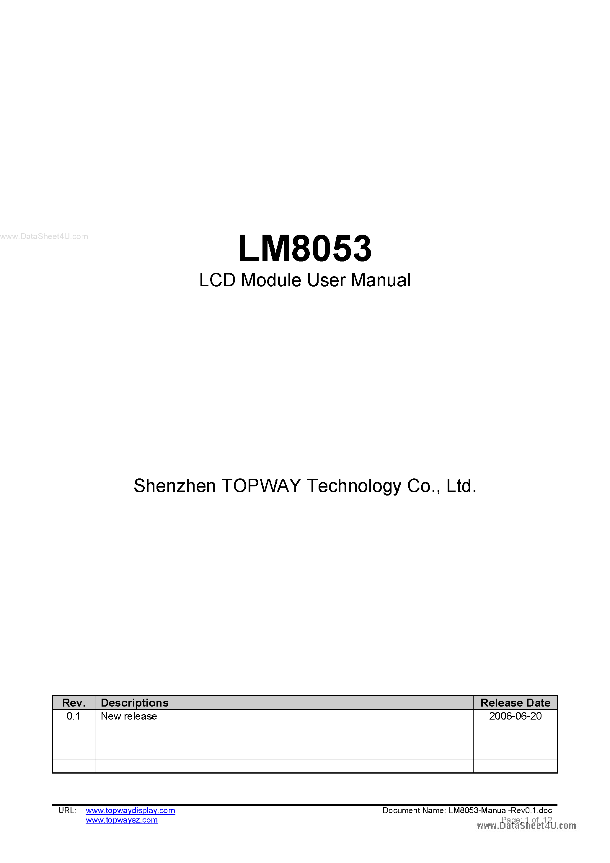 Datasheet LM8053 - LCD Module page 1