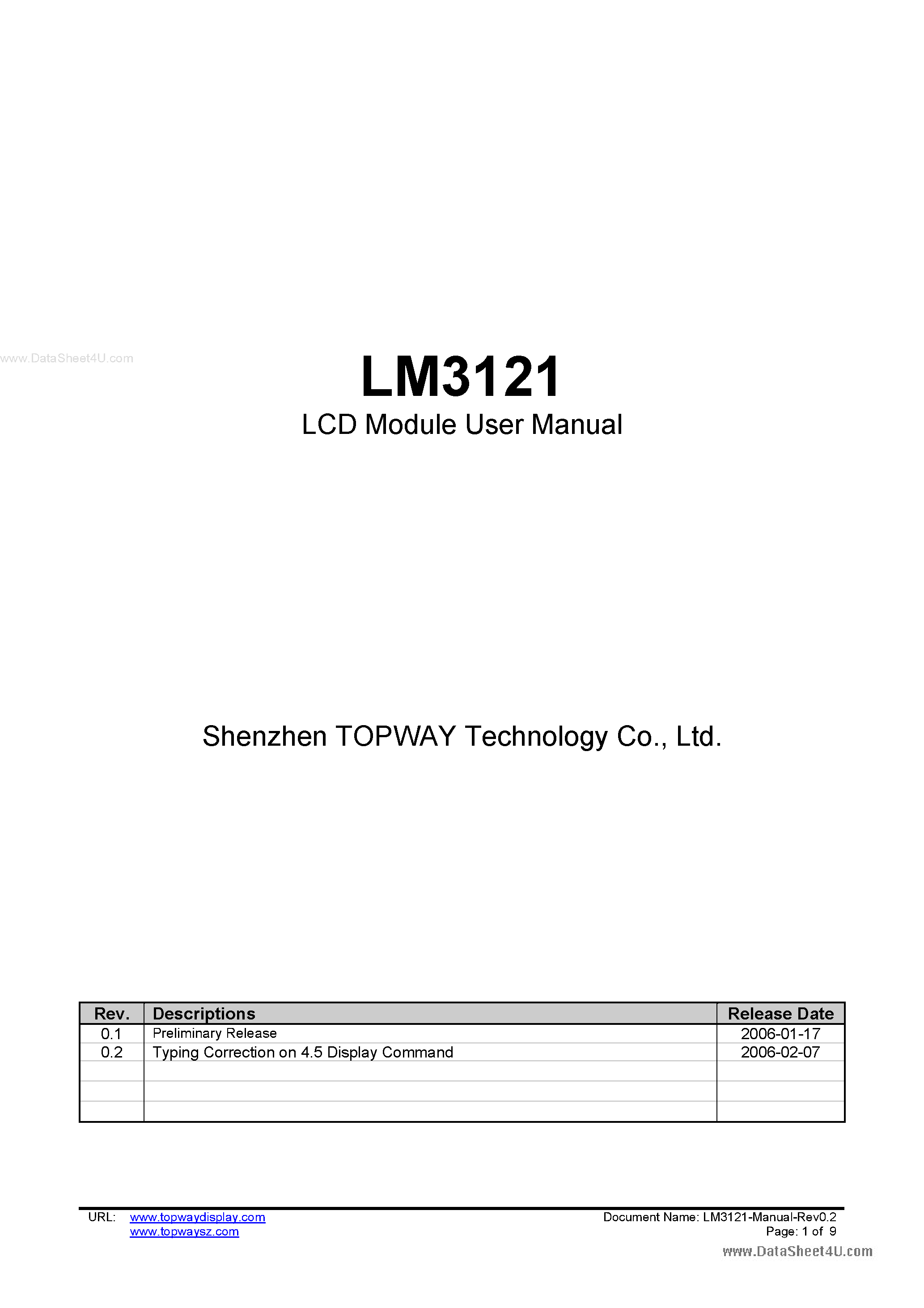 Даташит LM3121 - LCD Module страница 1