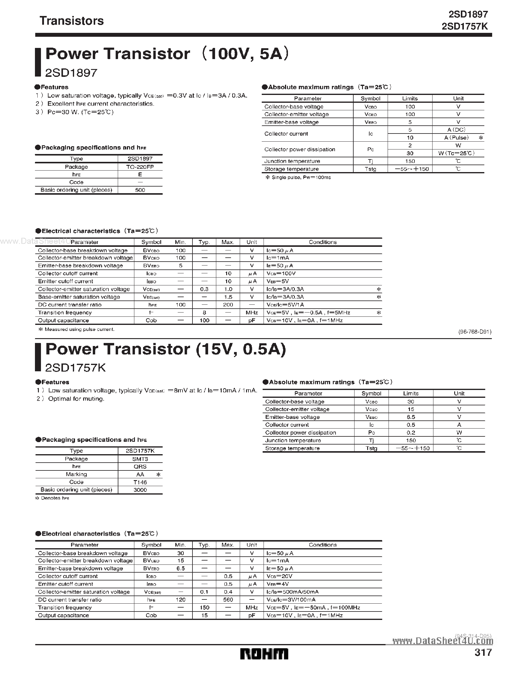 Даташит 2SD1757K - (2SD1897 / 2SD1757K) Power Transistor страница 1