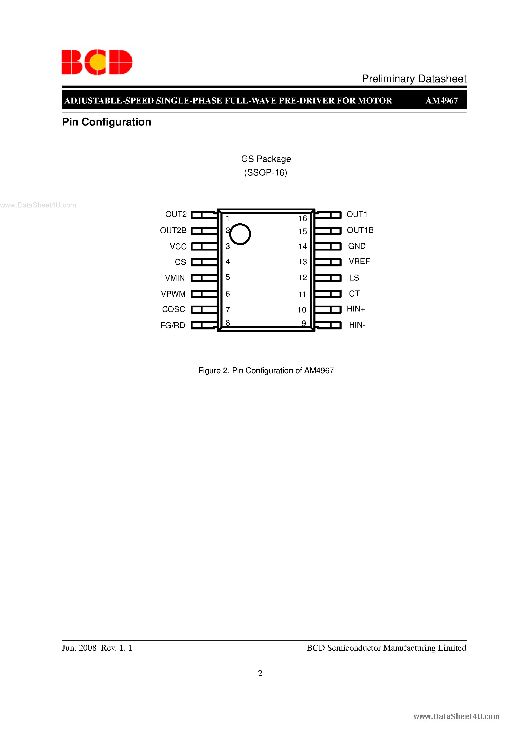 Datasheet AM4967 - ADJUSTABLE-SPEED SINGLE-PHASE FULL-WAVE PRE-DRIVER page 2