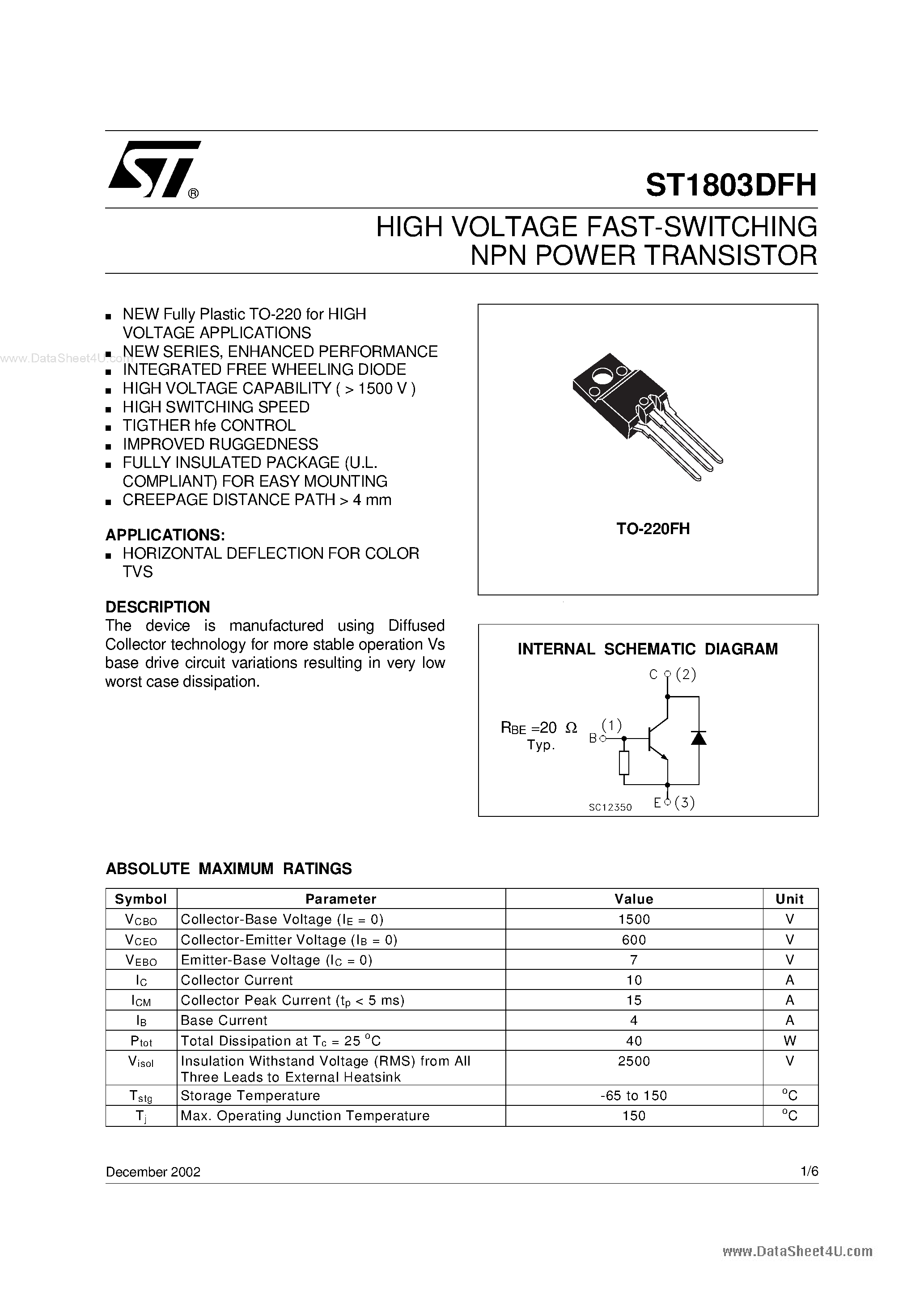 Datasheet 1803DFH - Search -----> ST1803DFH page 1