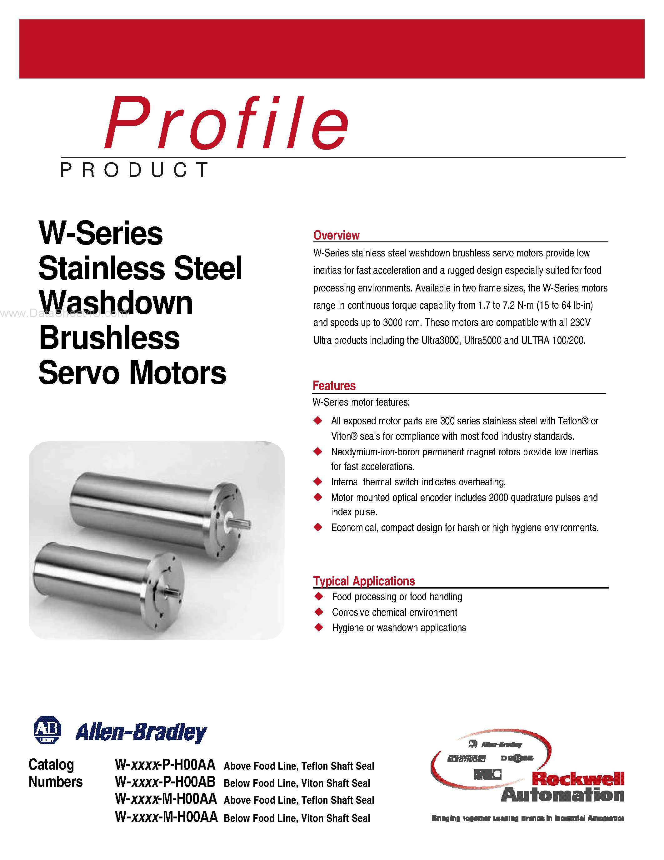 Datasheet W-3016-N-H00AA - (W-xxxx-N-H00AA) Stainless Stell Washdown Brushless Servo Motors page 1