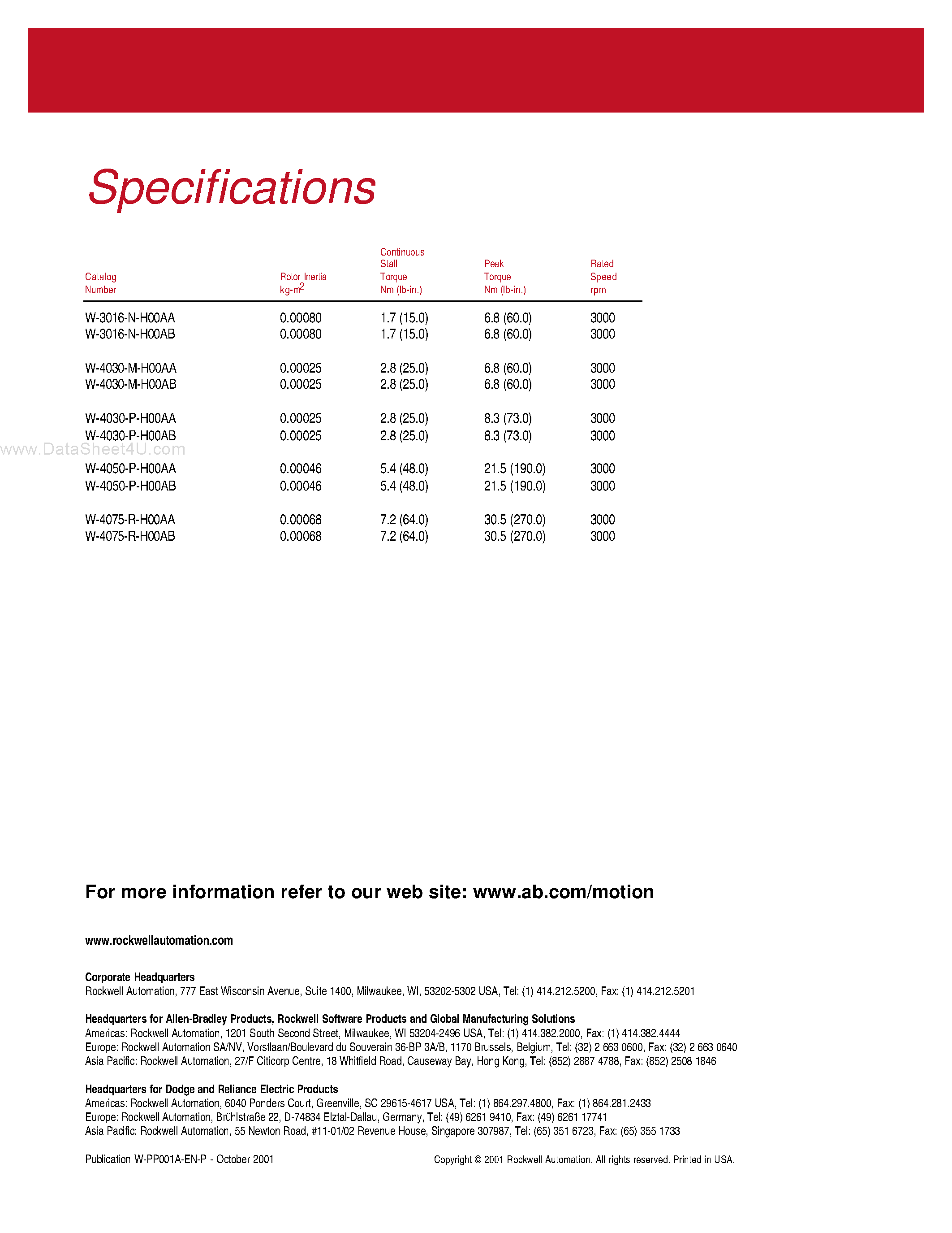 Datasheet W-3016-N-H00AA - (W-xxxx-N-H00AA) Stainless Stell Washdown Brushless Servo Motors page 2