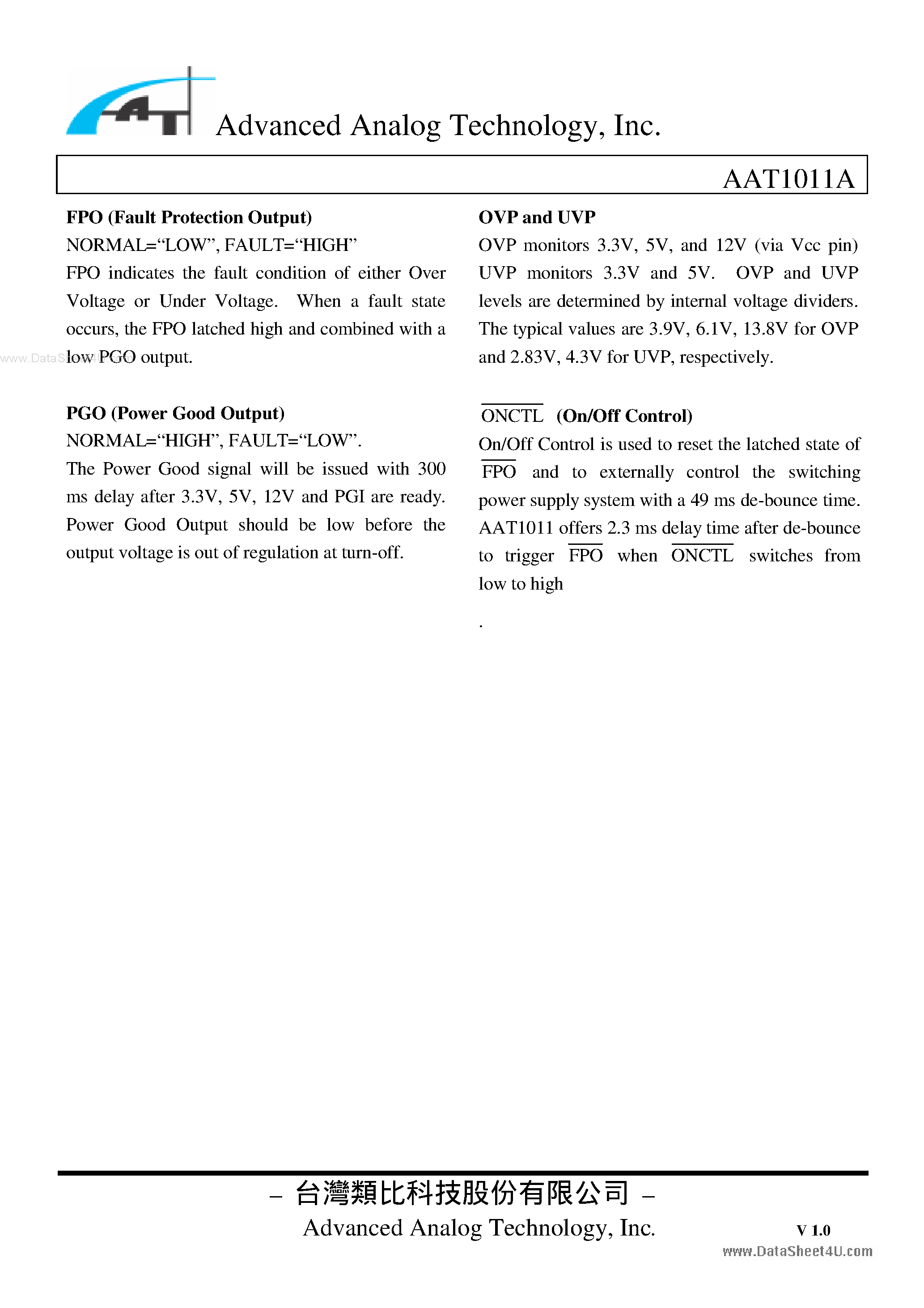 Datasheet AAT1011A - 3-CHANNEL PC POWER SUPPLY SUPERVISOR page 2