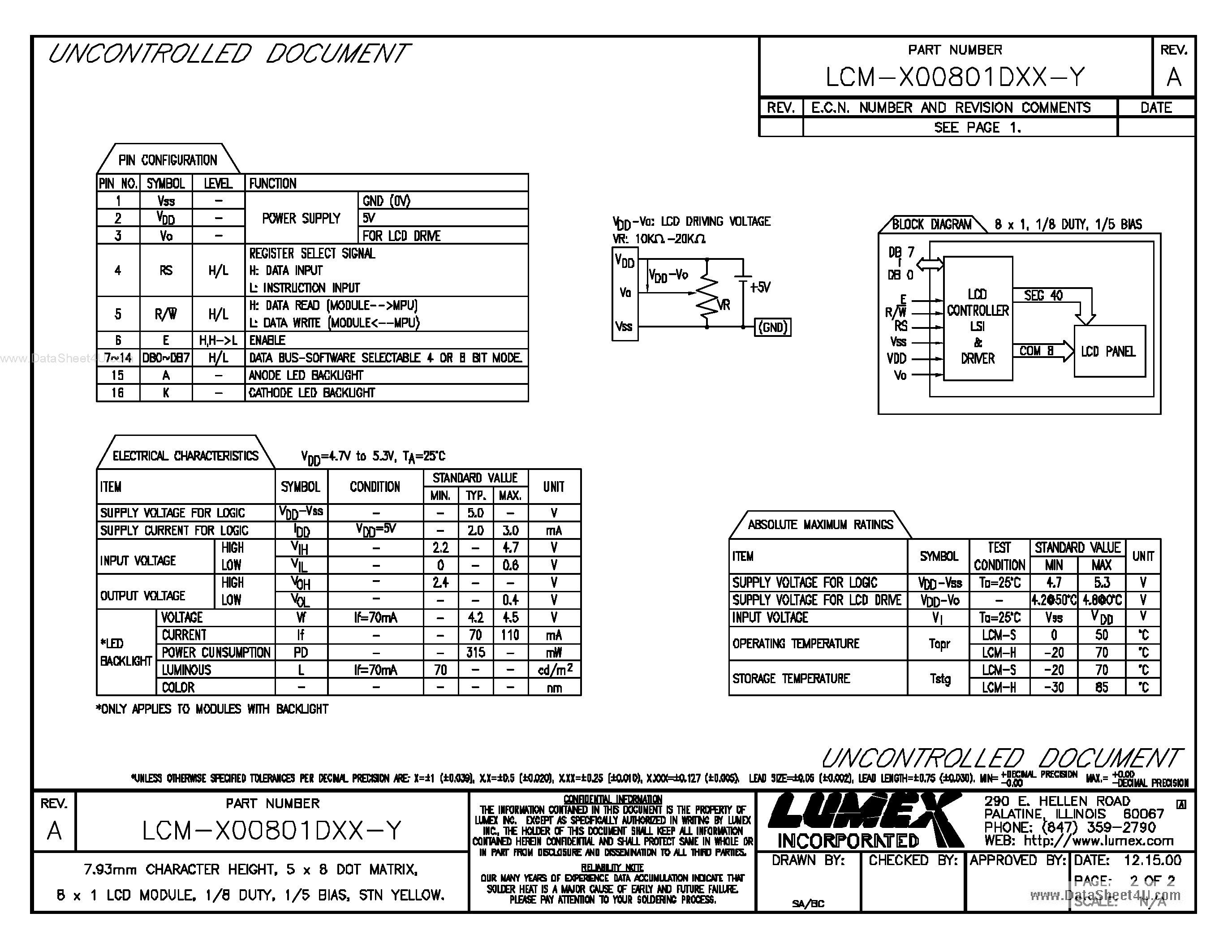 Datasheet LCM-x00801Dxx-y - LCD Module page 2