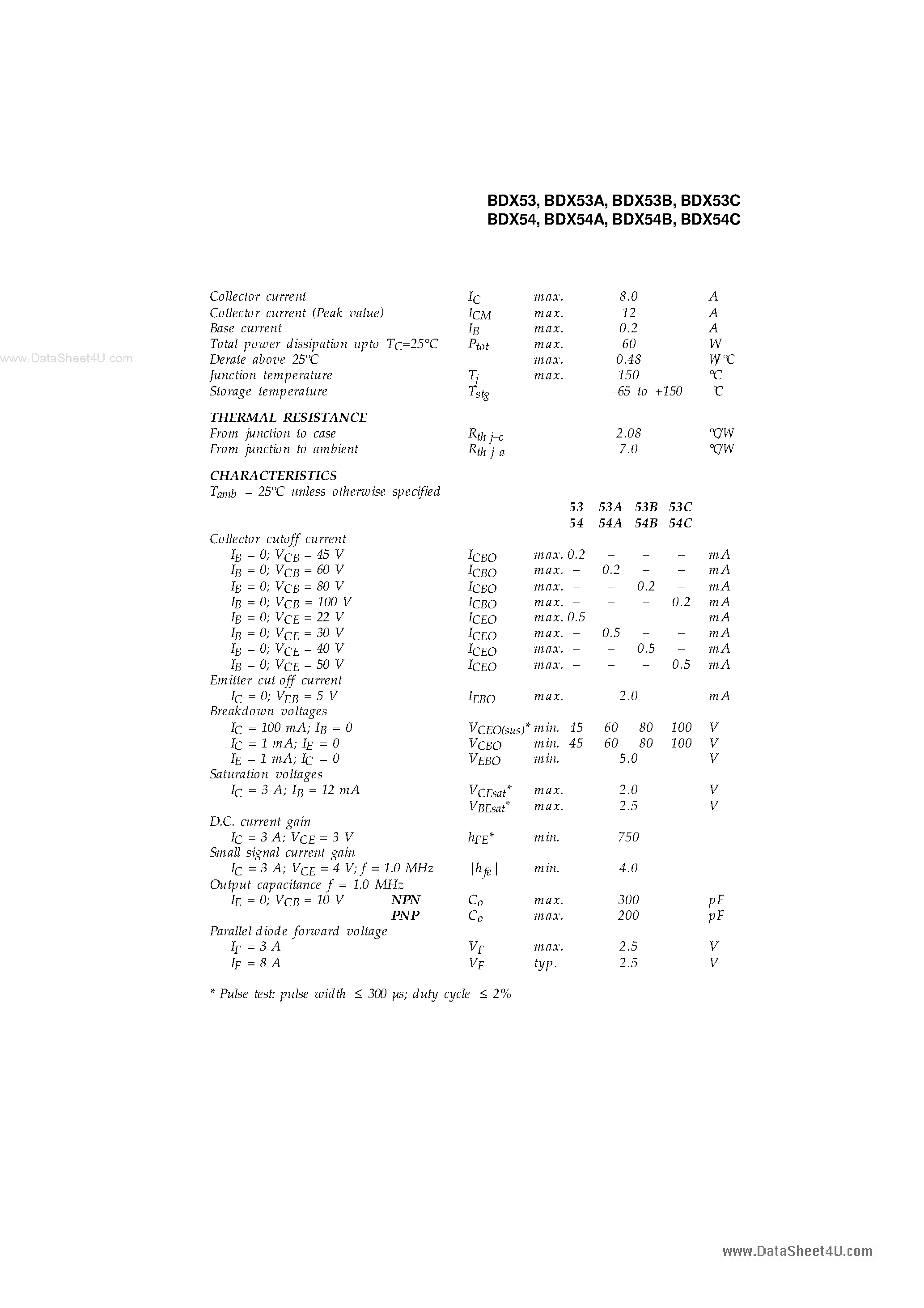Datasheet BDX53 - (BDX5xx) NPN PLASTIC POWER TRANSISTORS page 2