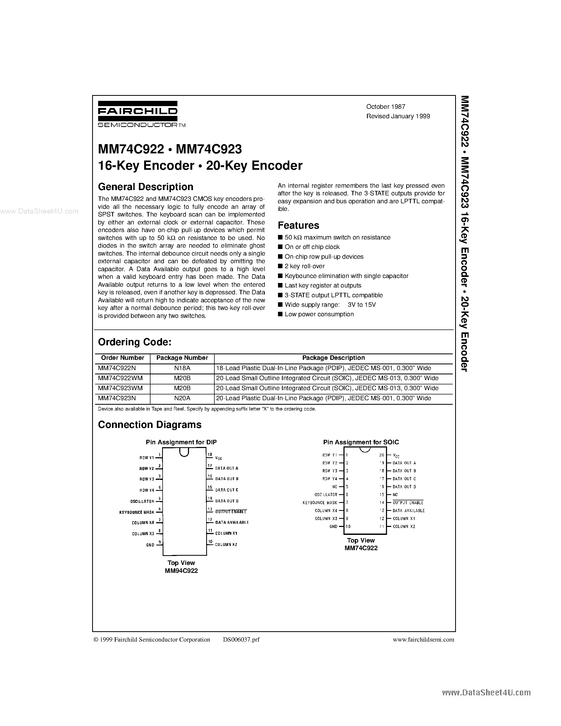 Datasheet M74C923 - Search -----> MM74C923 page 1