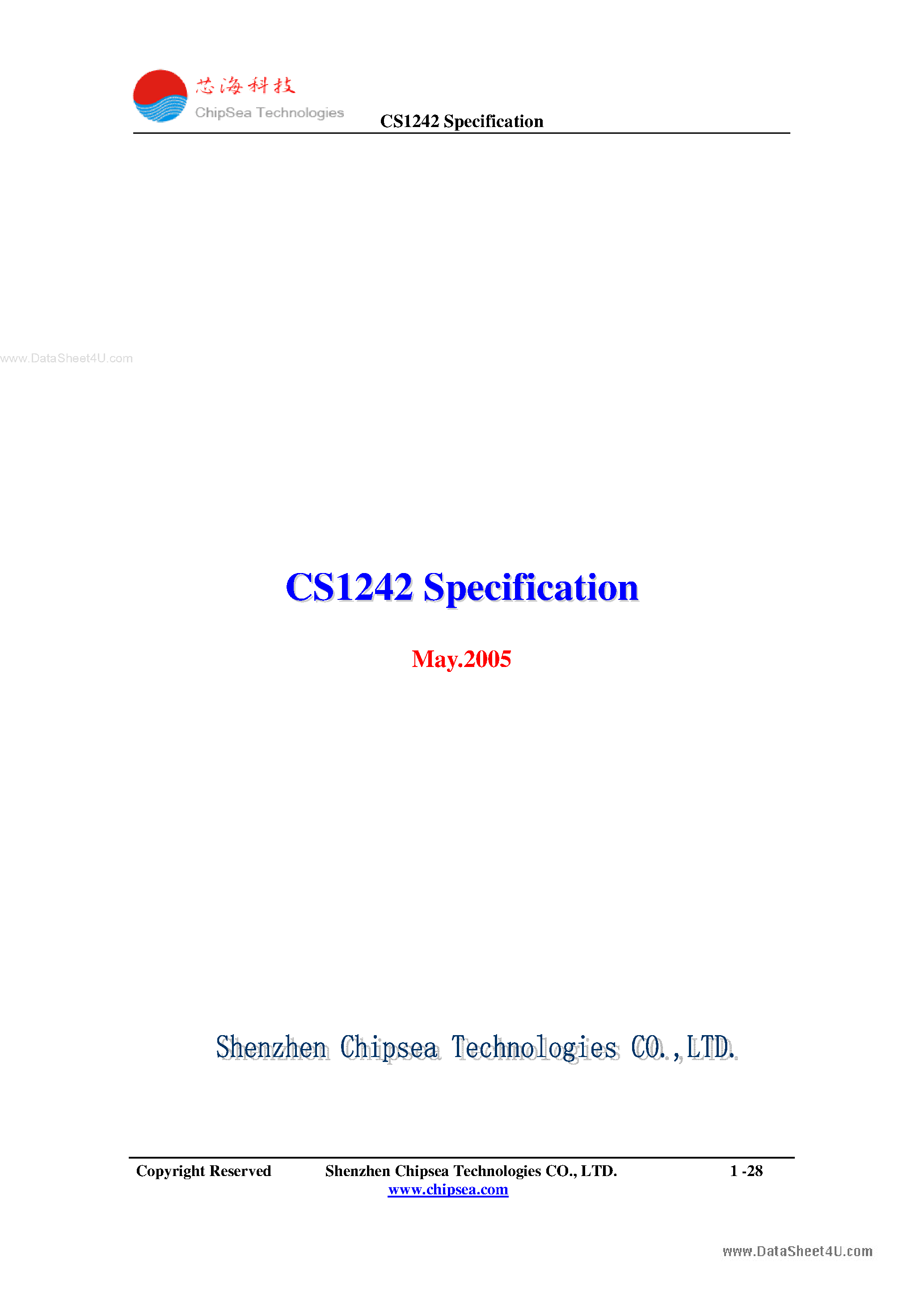 Datasheet CS1242 - CS1242 Specification page 1