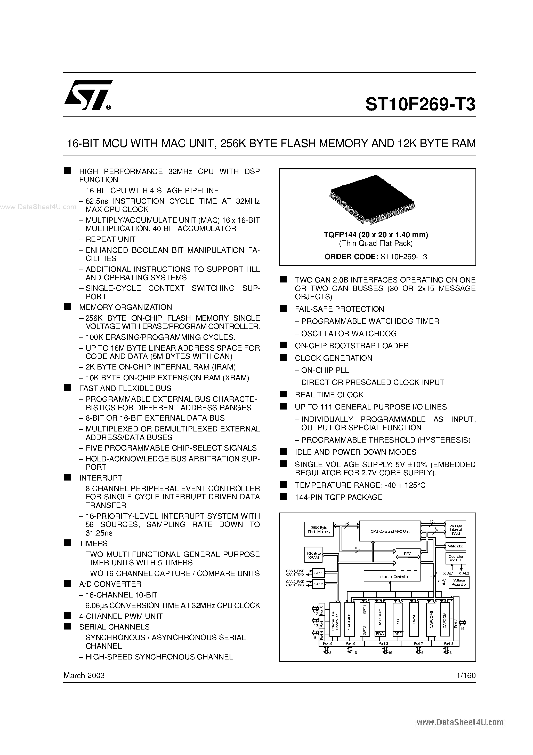 Datasheet ST10F269-T3 - 16-BIT MCU page 1