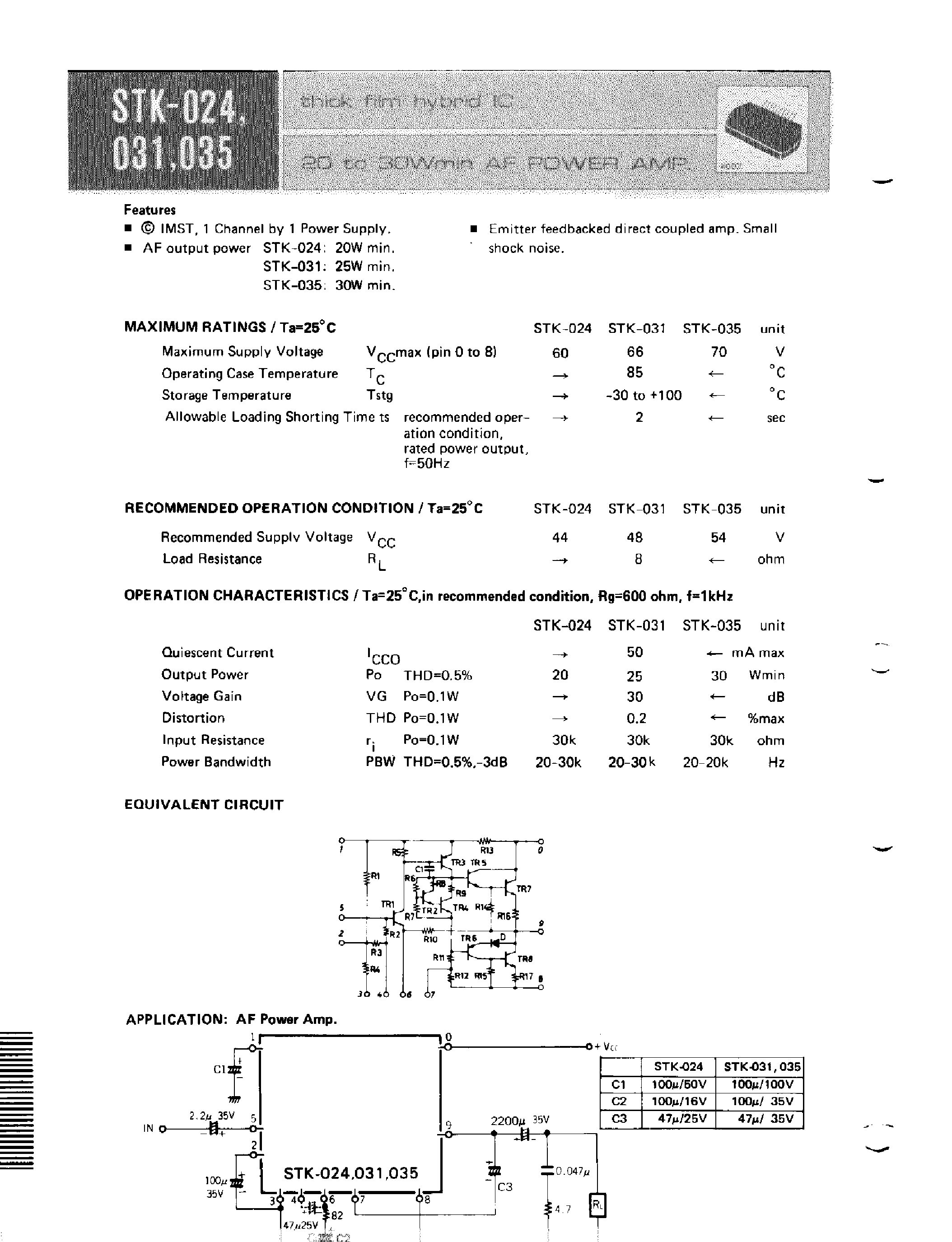 Datasheet STK-024 - (STK-0xx) Thick film hybrid IC page 1
