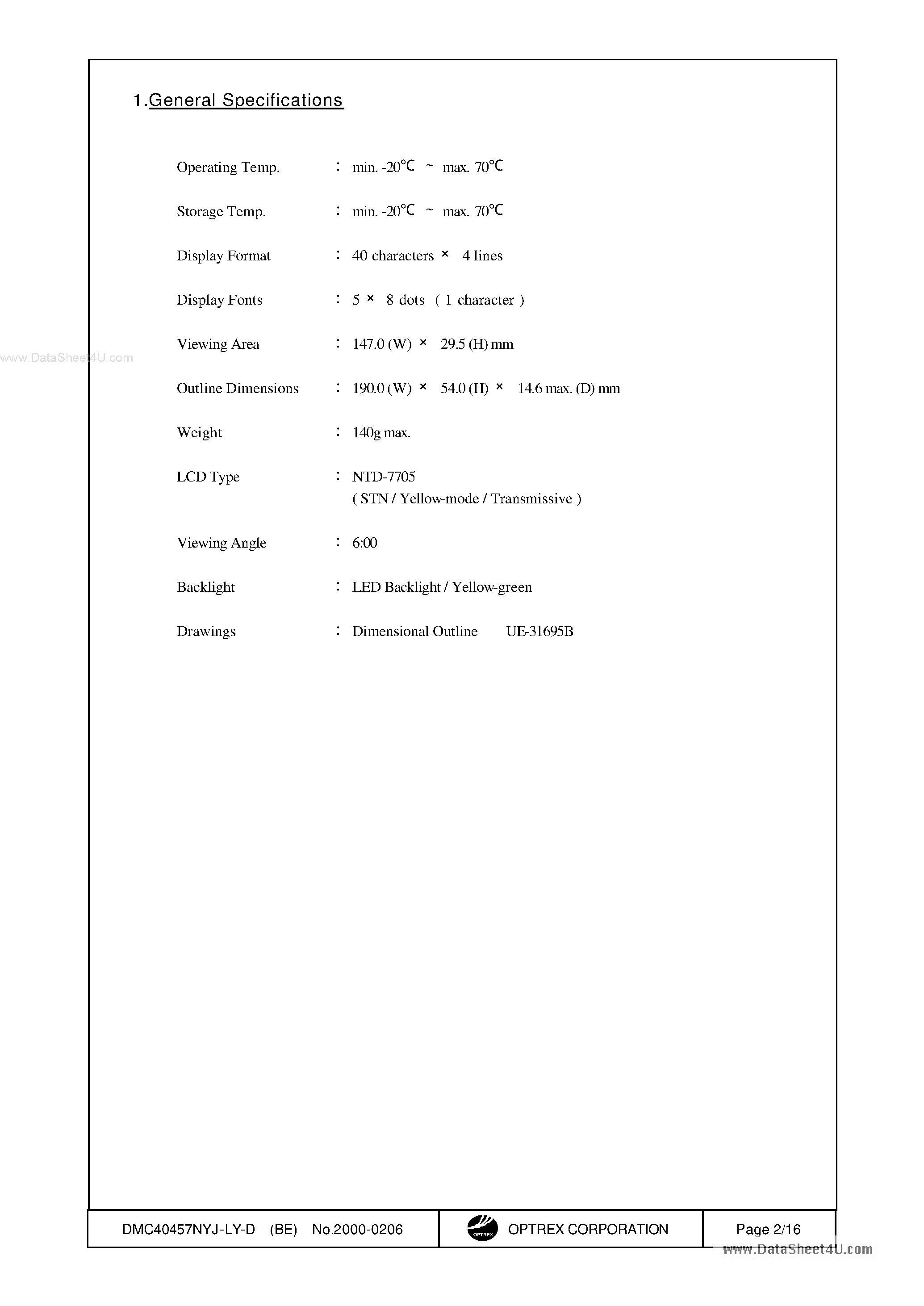 Datasheet DMC40457NYJ-LY-D - LCD Module page 2