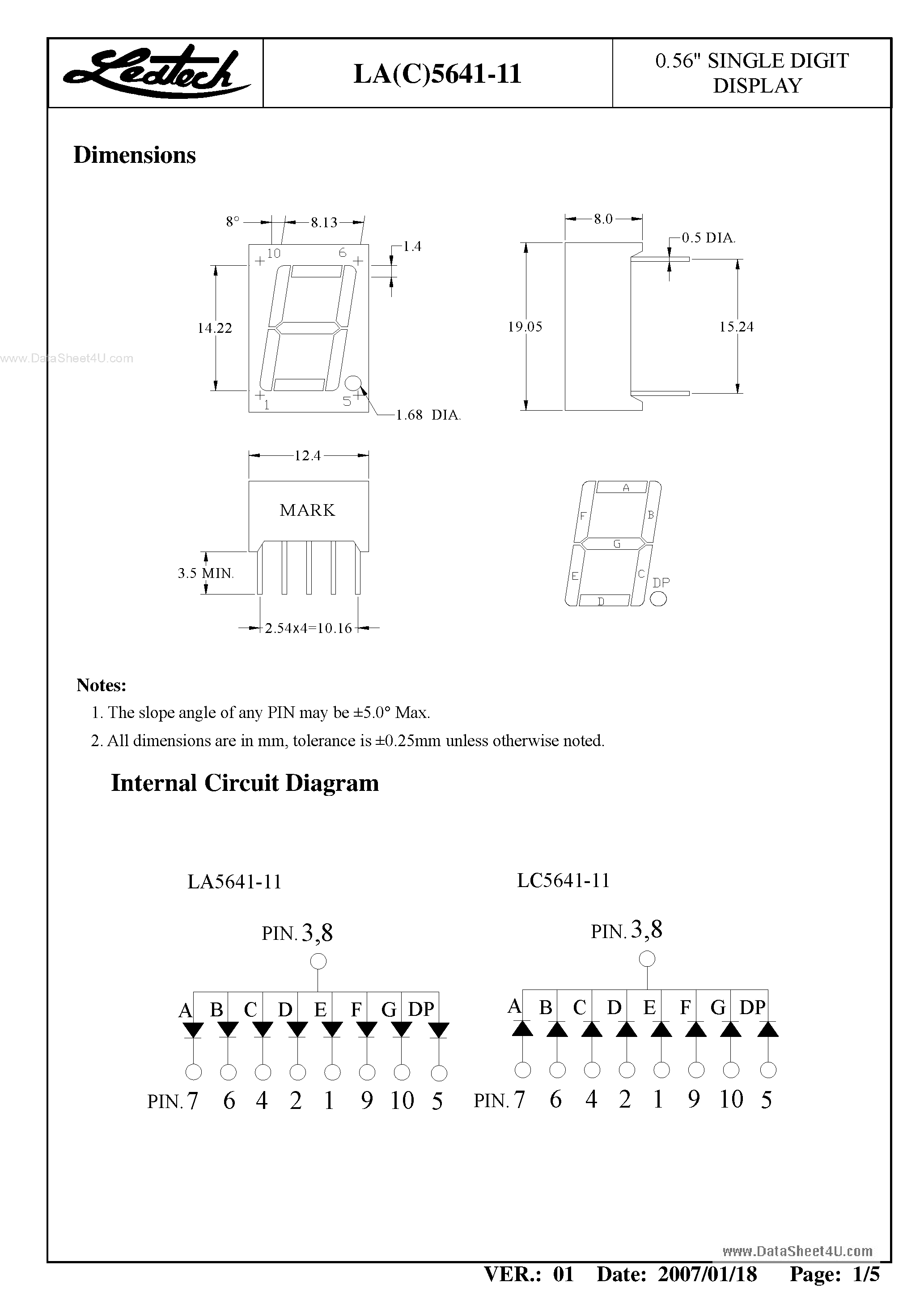 Datasheet LA5641-11 - 0.56 Single Digit Display page 2